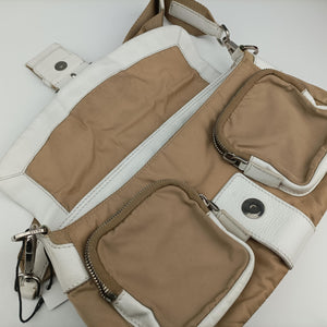 Pre-owned Prada Tessuto Beige×White nylon×leather  shoulderbag | stylenewstar