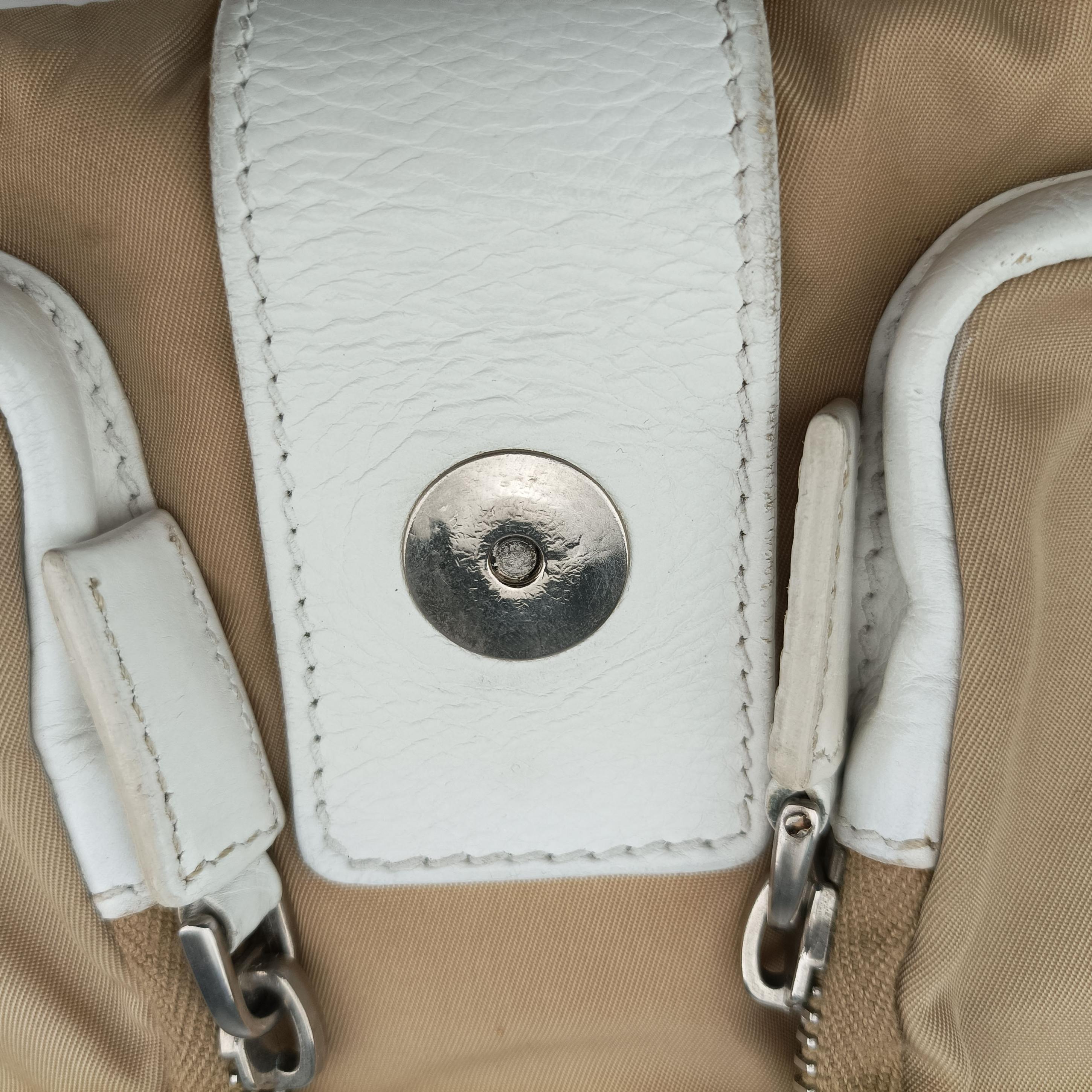 Pre-owned Prada Tessuto Beige×White nylon×leather  shoulderbag | stylenewstar