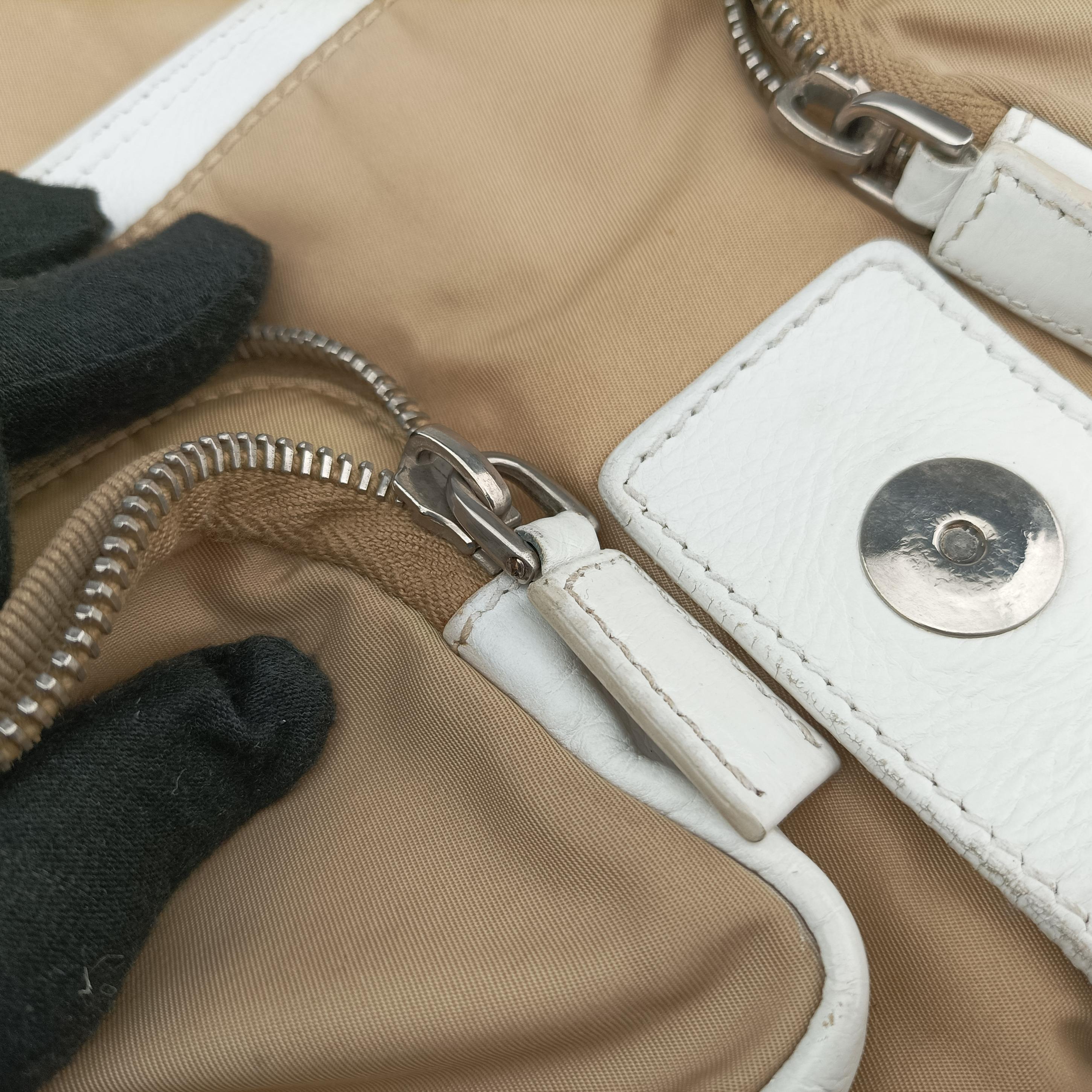 Pre-owned Prada Tessuto Beige×White nylon×leather  shoulderbag | stylenewstar