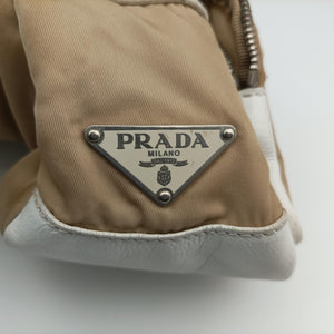 Pre-owned Prada Tessuto Beige×White nylon×leather  shoulderbag | stylenewstar