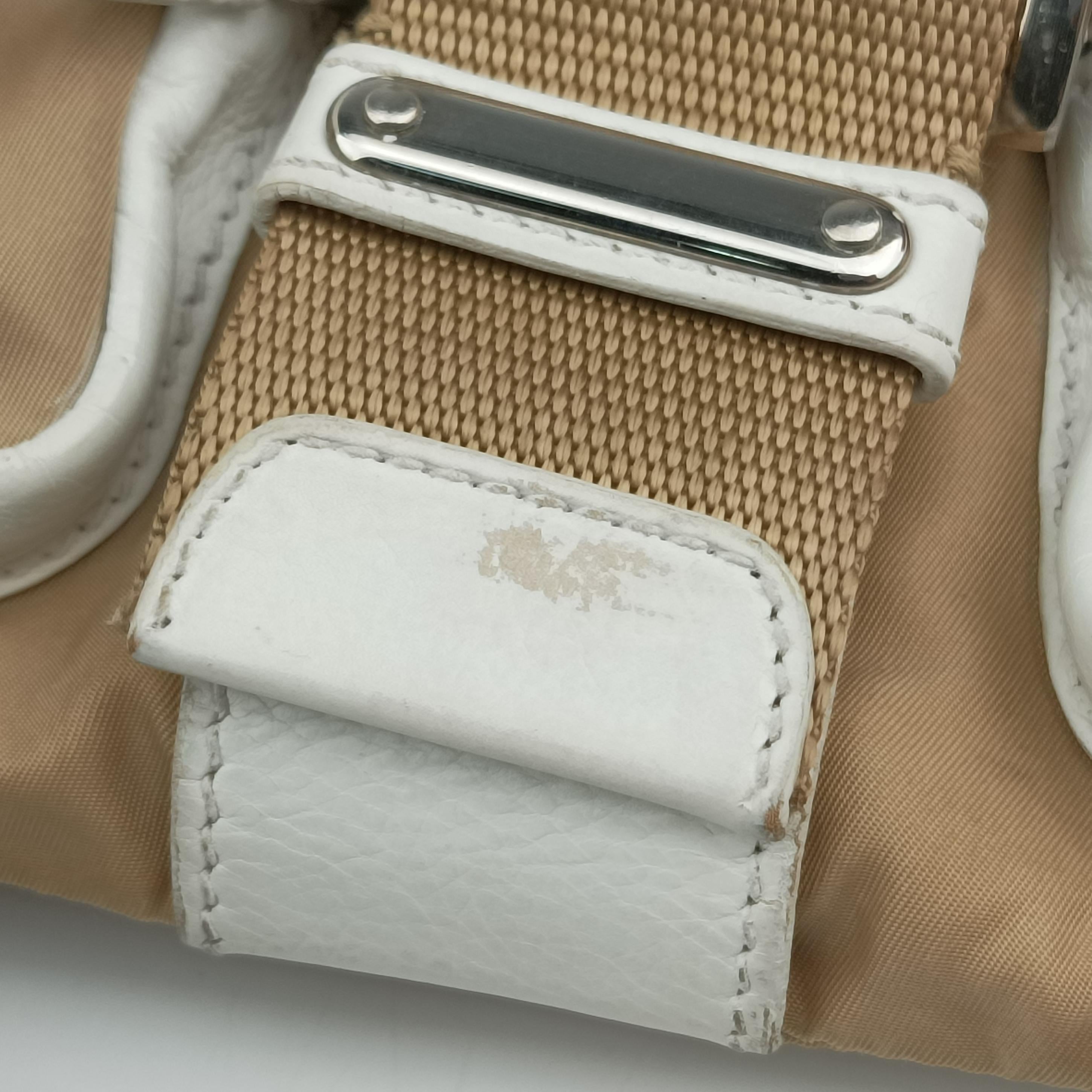 Pre-owned Prada Tessuto Beige×White nylon×leather  shoulderbag | stylenewstar