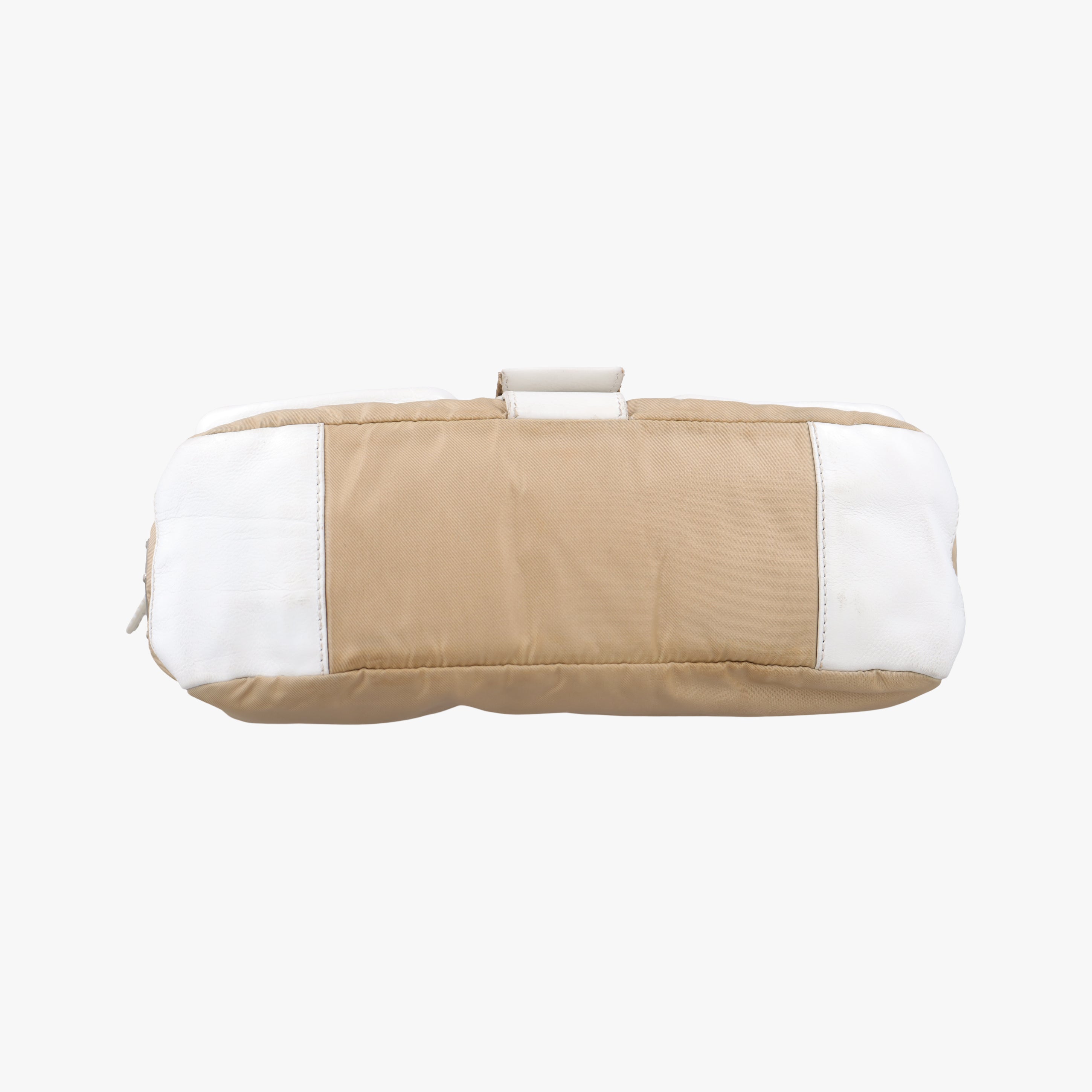 Pre-owned Prada Tessuto Beige×White nylon×leather  shoulderbag | stylenewstar