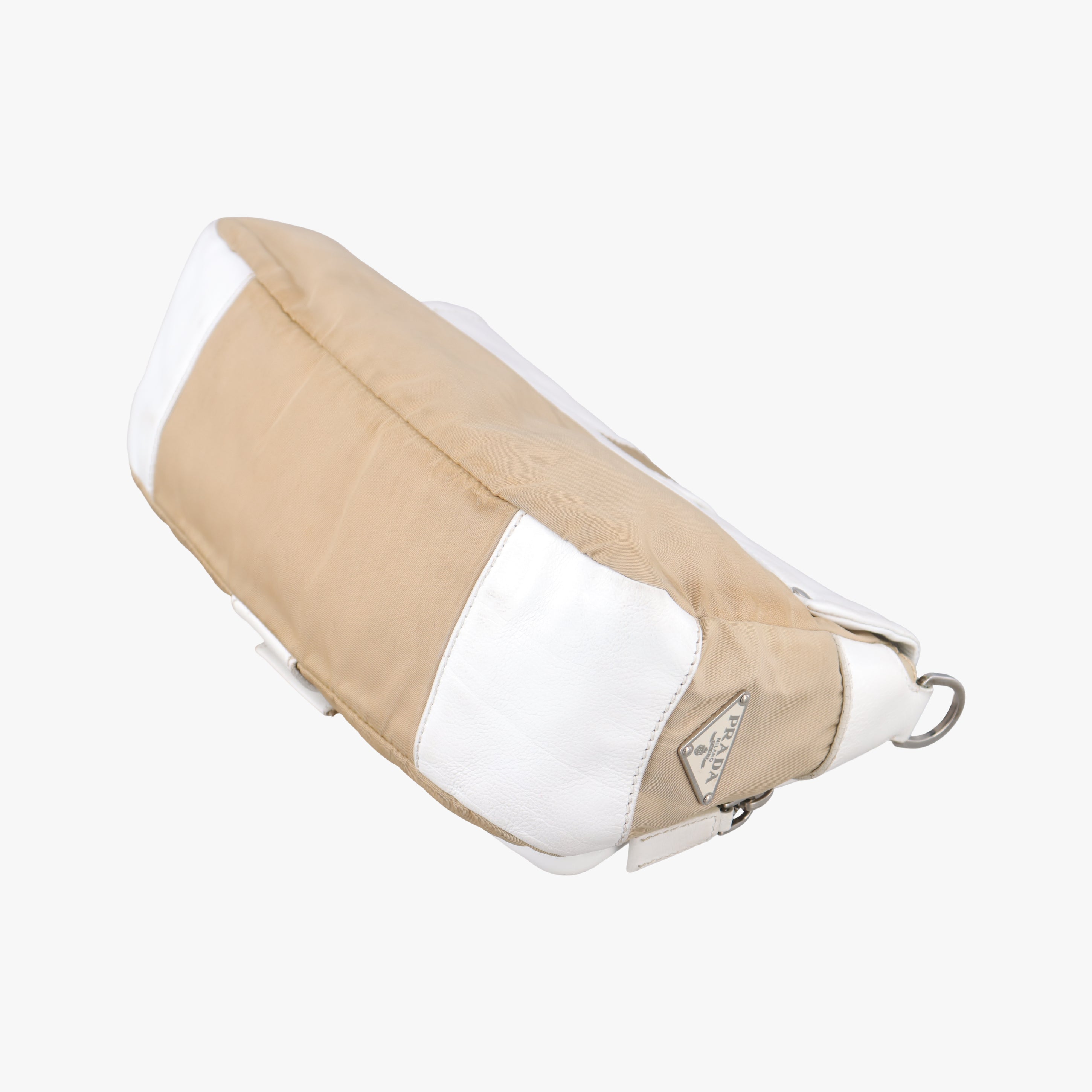 Pre-owned Prada Tessuto Beige×White nylon×leather  shoulderbag | stylenewstar