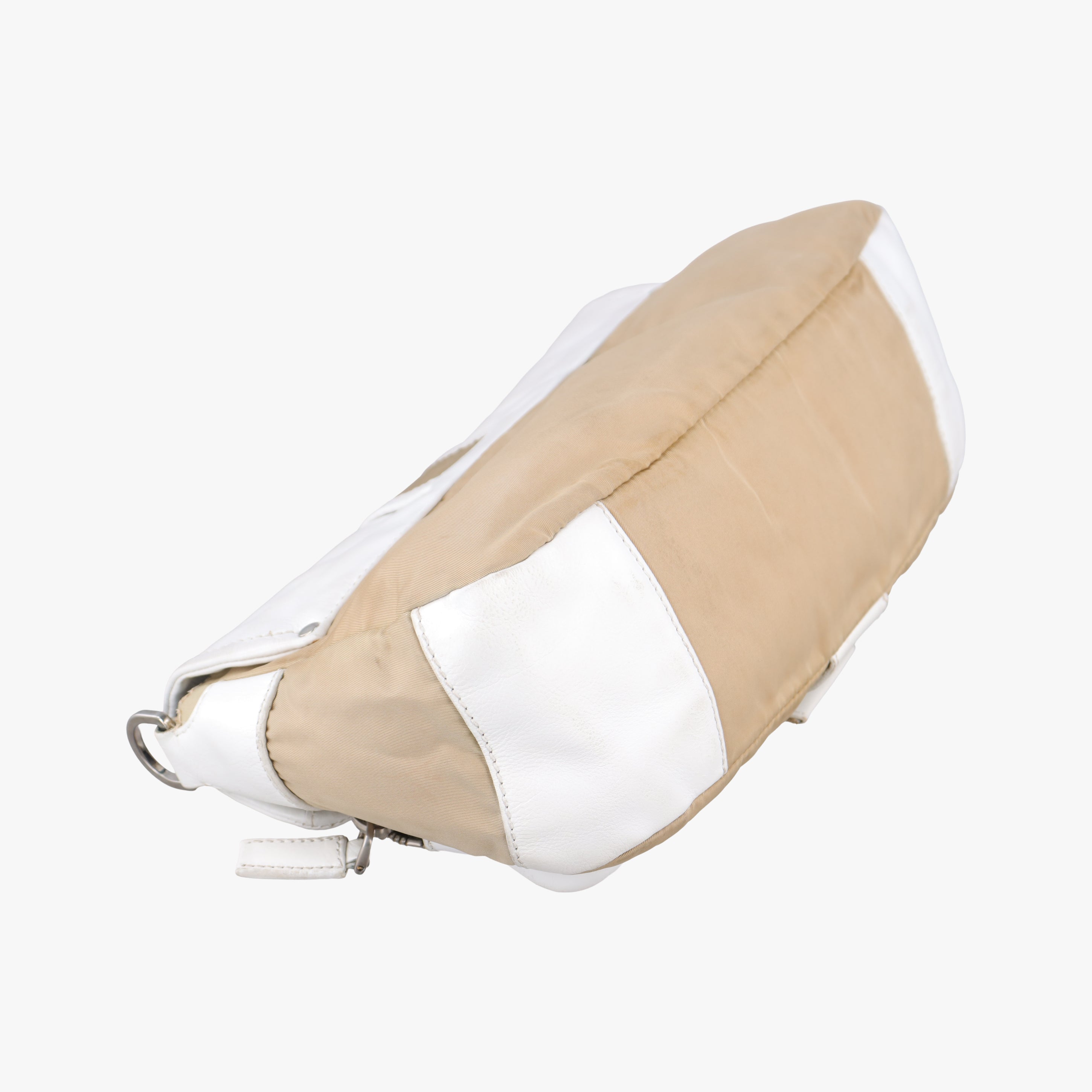 Pre-owned Prada Tessuto Beige×White nylon×leather  shoulderbag | stylenewstar