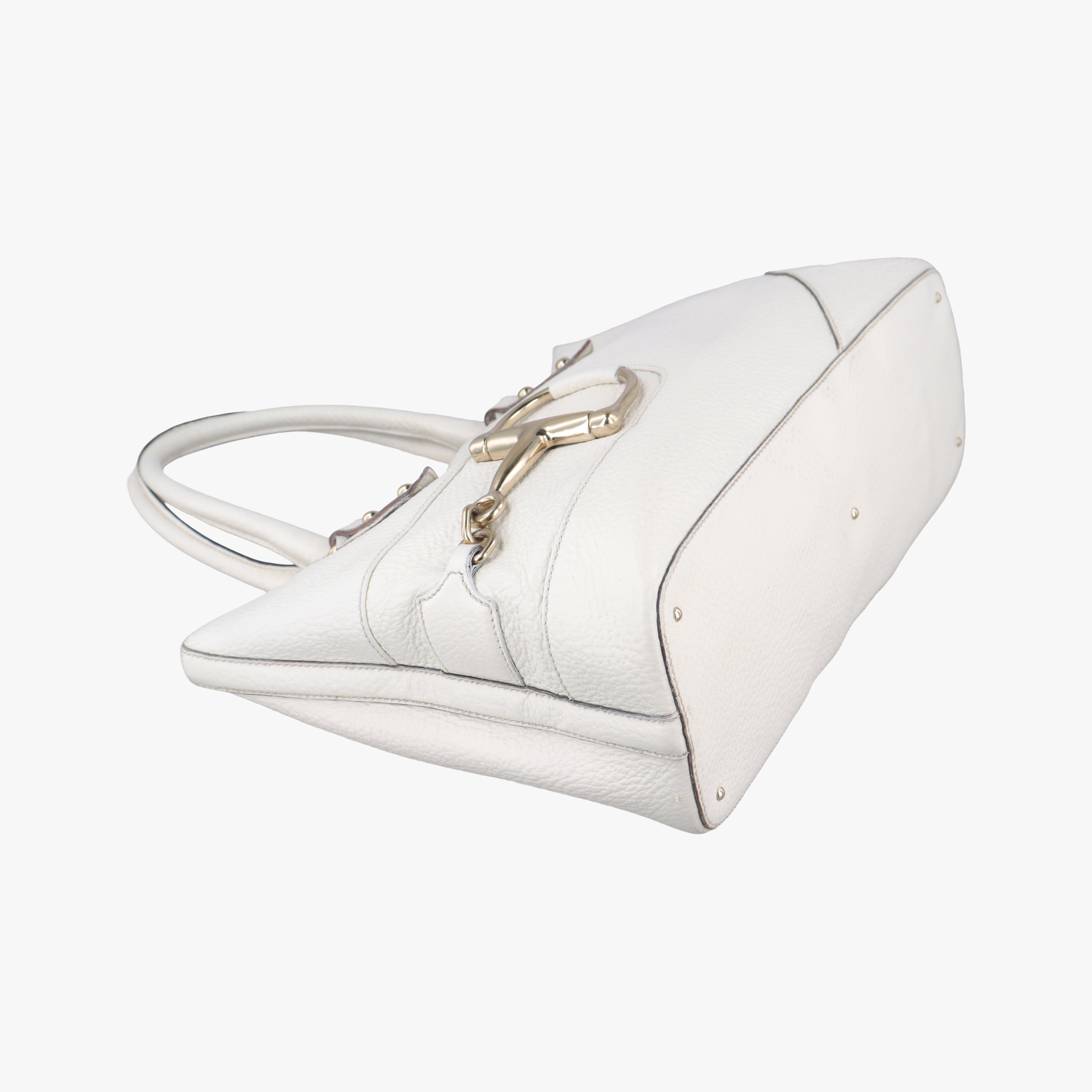 Pre-owned Gucci Horsebit Medium Hasler White Leather 137385 handbag | stylenewstar