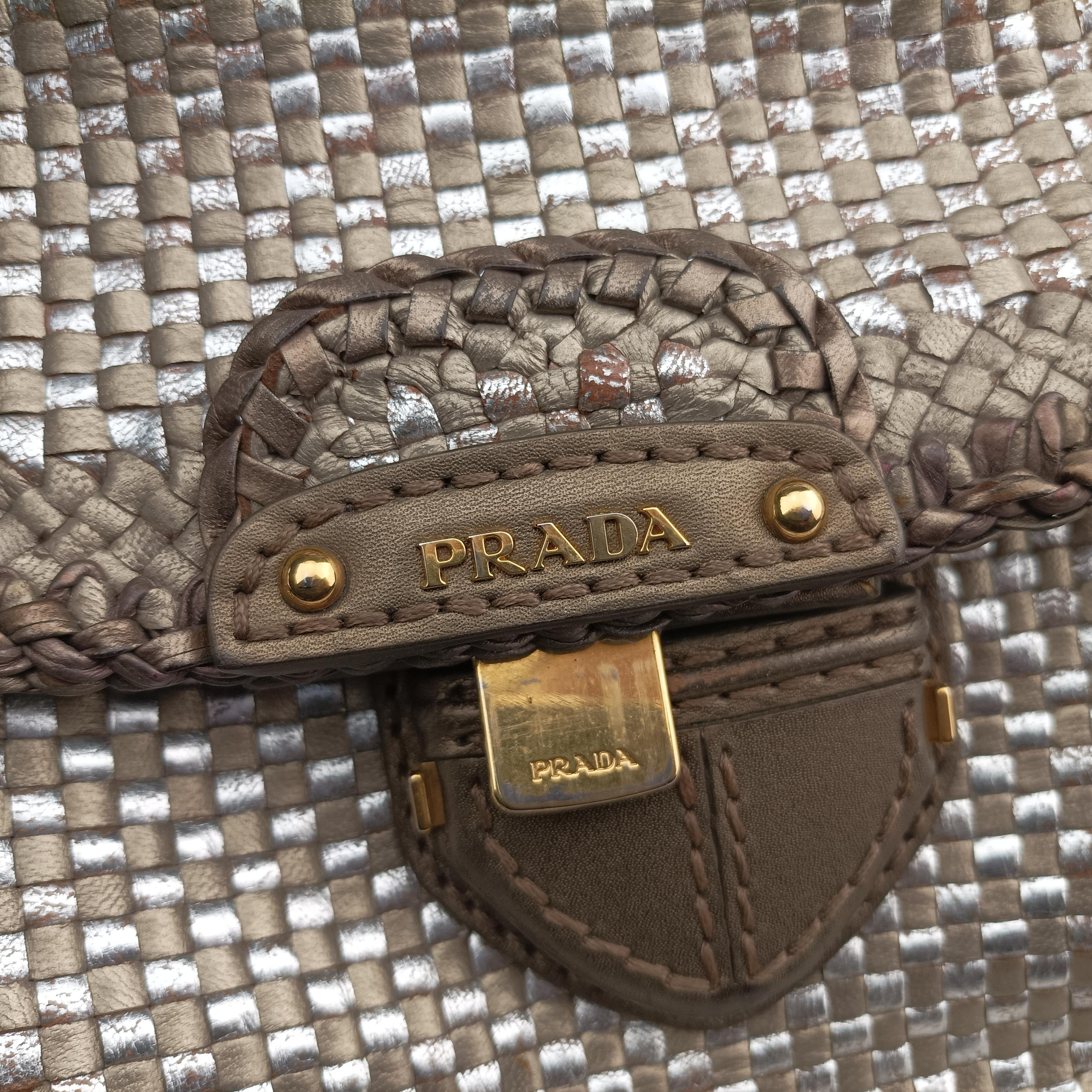 Secondhand Prada Madras Golden leather  shoulderbag | stylenewstar