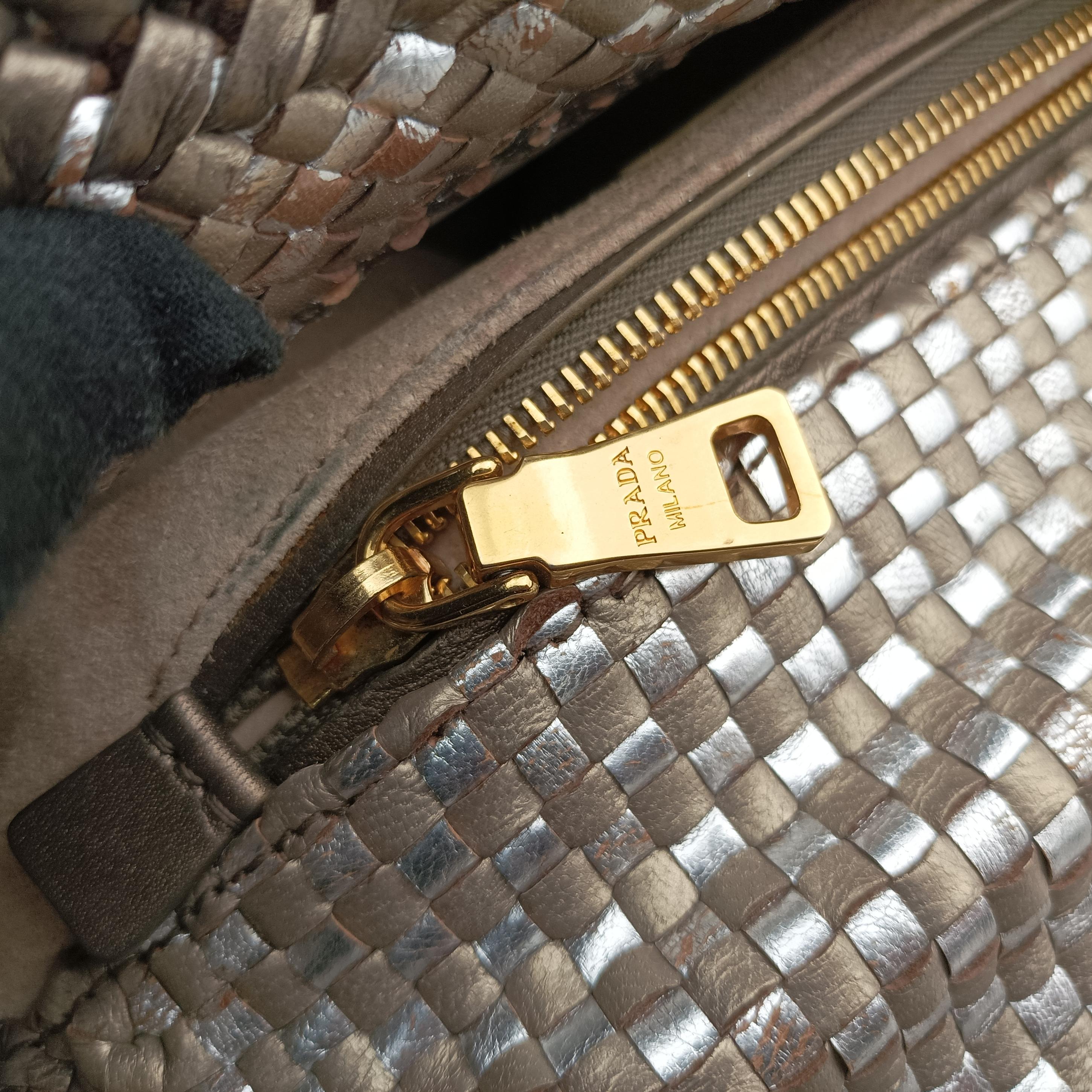 Secondhand Prada Madras Golden leather  shoulderbag | stylenewstar