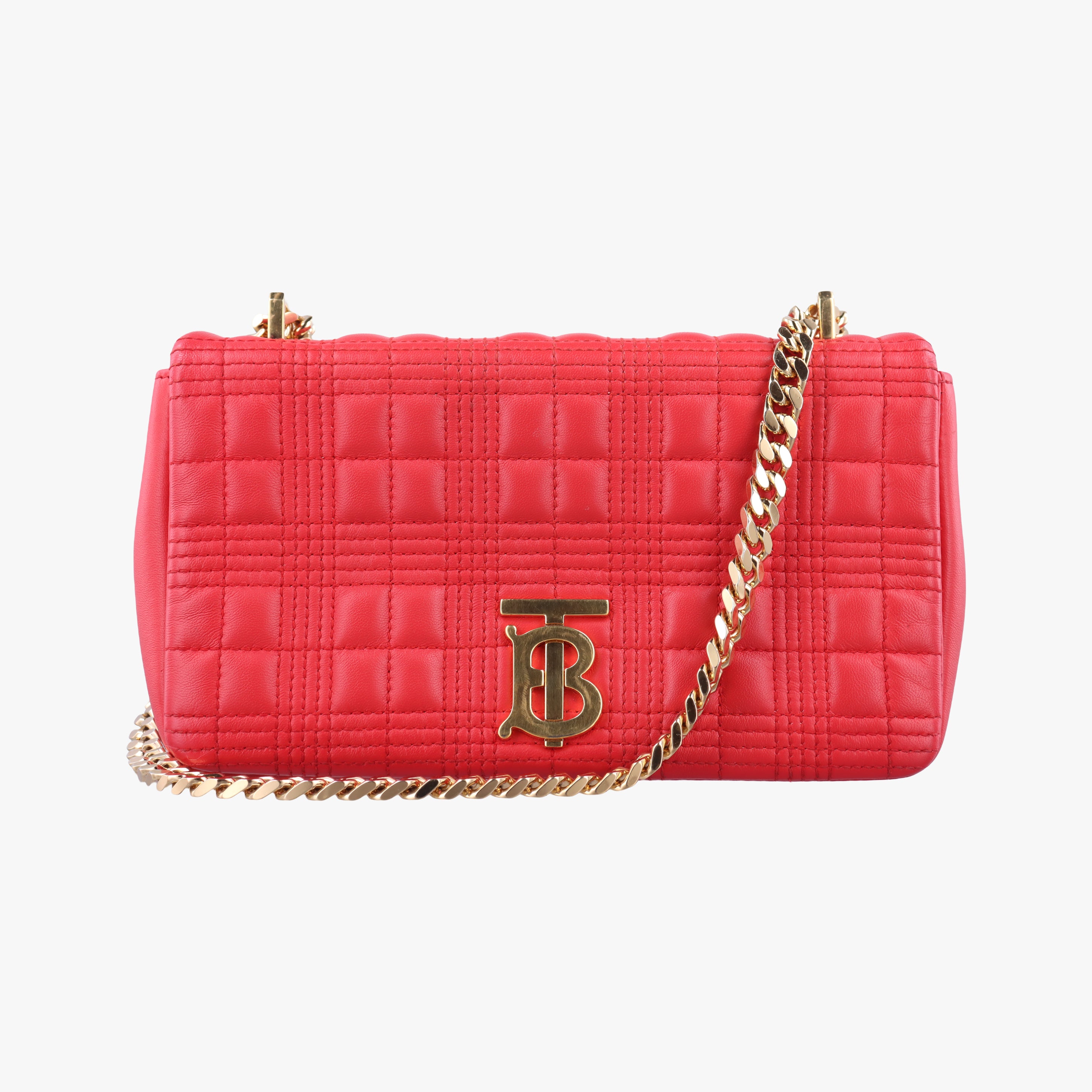 Pre-owned Burberry Lola chain TB Red Leather  shoulderbag | stylenewstar