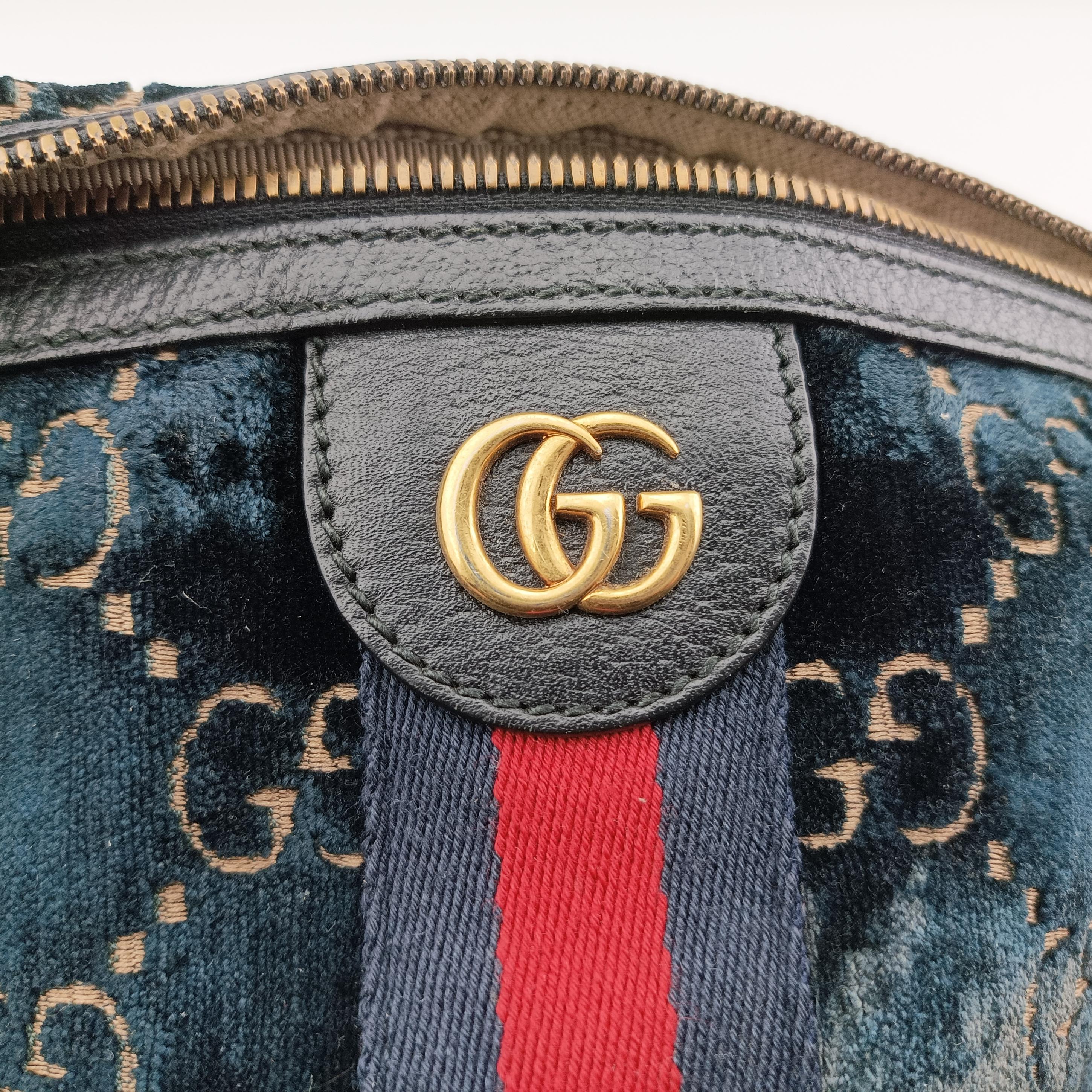 Pre-owned Gucci GG Velvet Blue velour 574968 bum bag/waist bag | stylenewstar