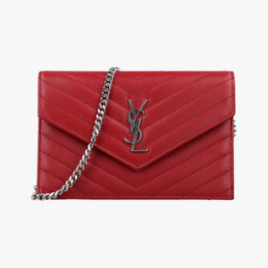 Pre-owned Yves Saint Laurent Cassandra Envelope Red Caviar Skin 393953 shoulderbag | stylenewstar