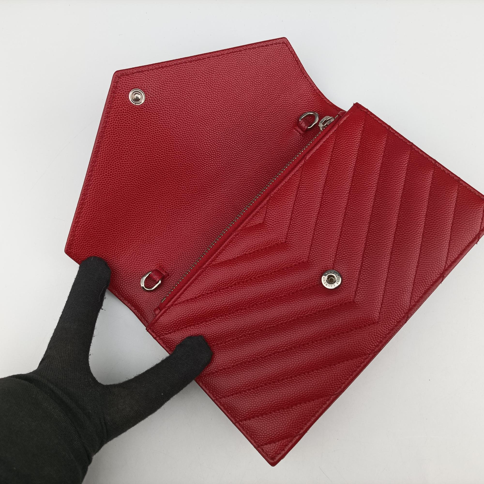 Pre-owned Yves Saint Laurent Cassandra Envelope Red Caviar Skin 393953 shoulderbag | stylenewstar