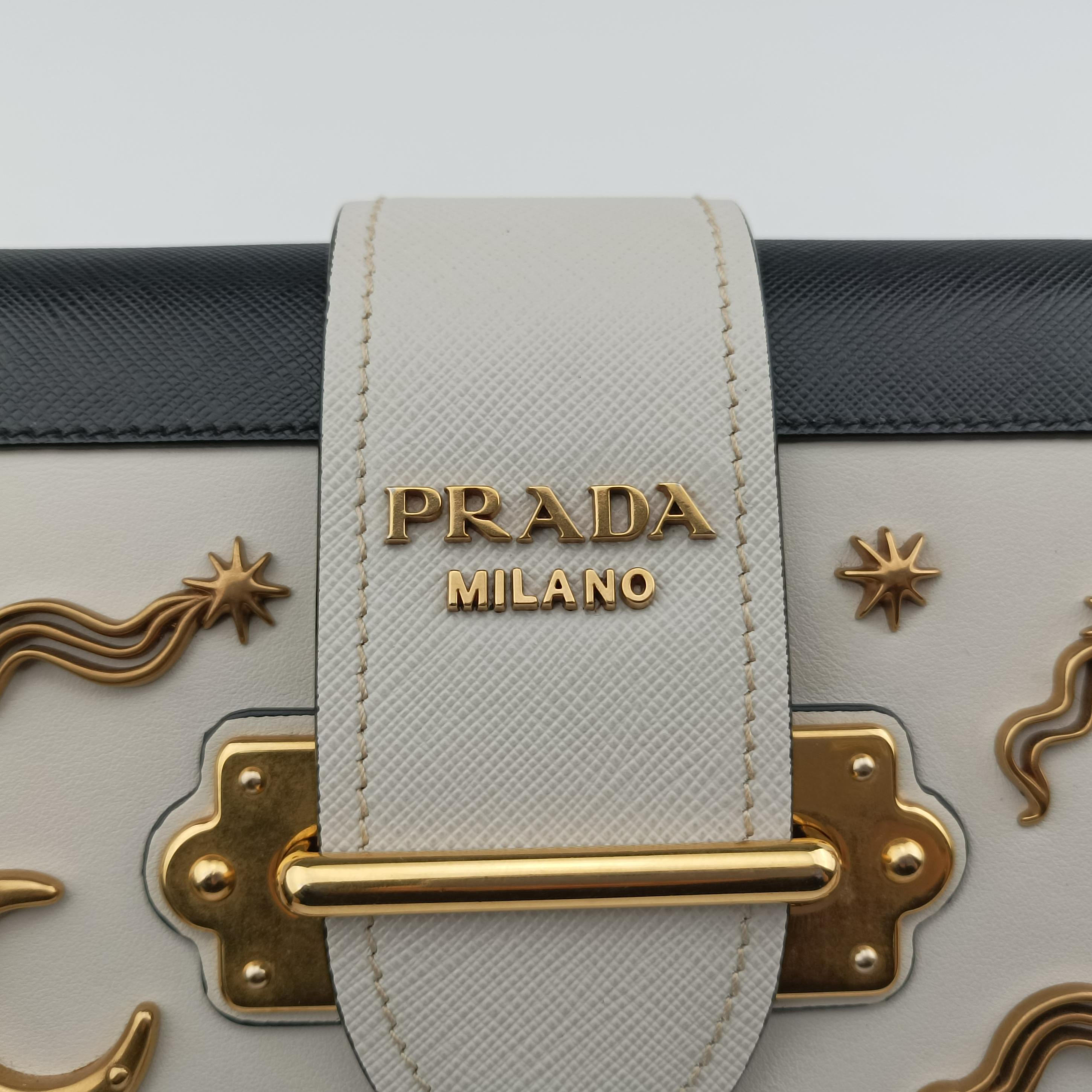 Pre-owned Prada Astrology Cahier White×Black Saffiano leather×Leather  shoulderbag | stylenewstar