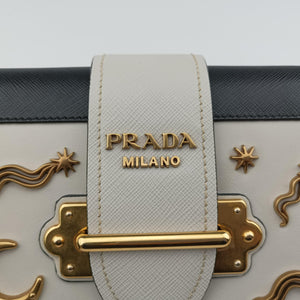 Pre-owned Prada Astrology Cahier White×Black Saffiano leather×Leather  shoulderbag | stylenewstar