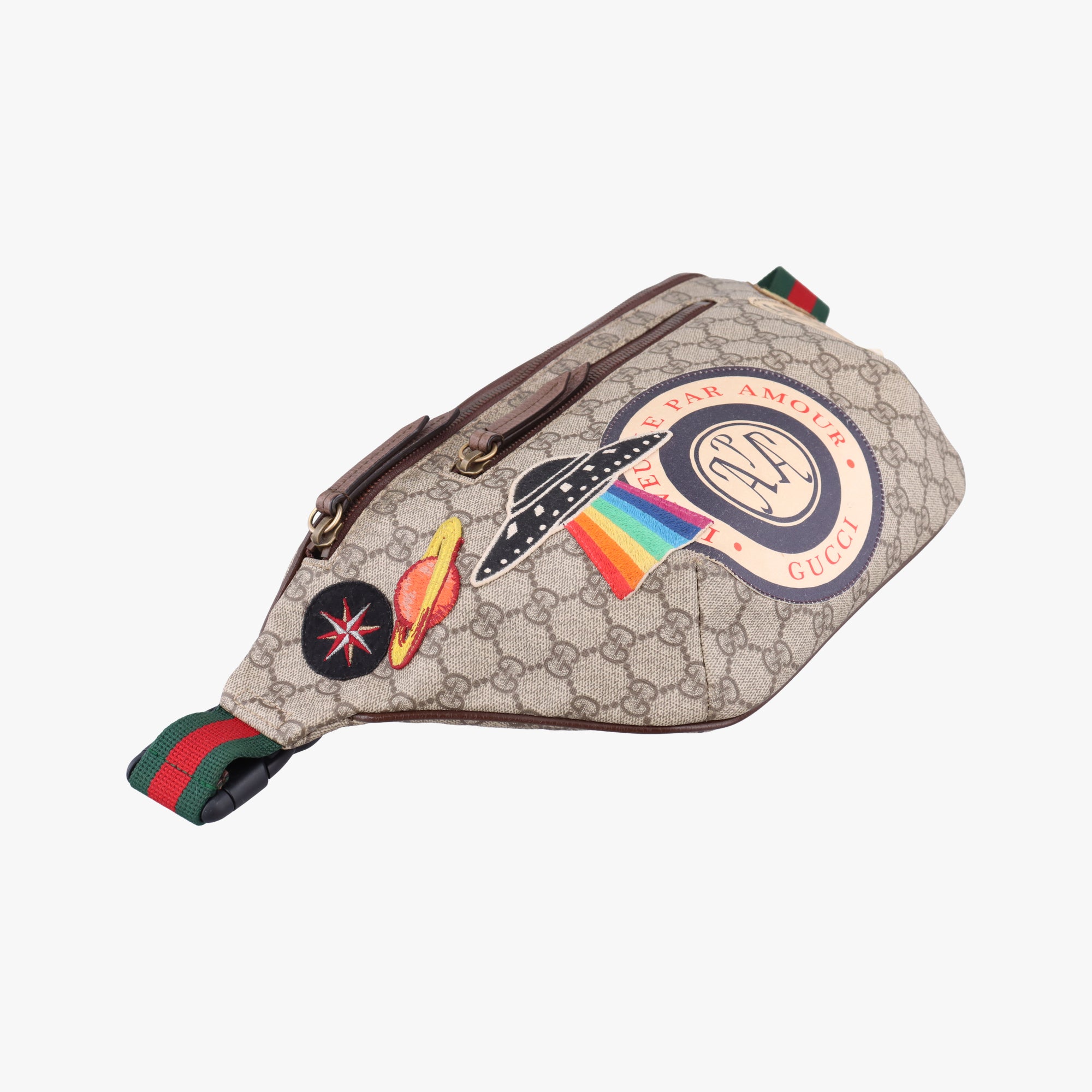 Pre-owned Gucci GG Supreme Courrier beige×Multicolour PVC coated canvas 529711 bum bag/waist bag | stylenewstar