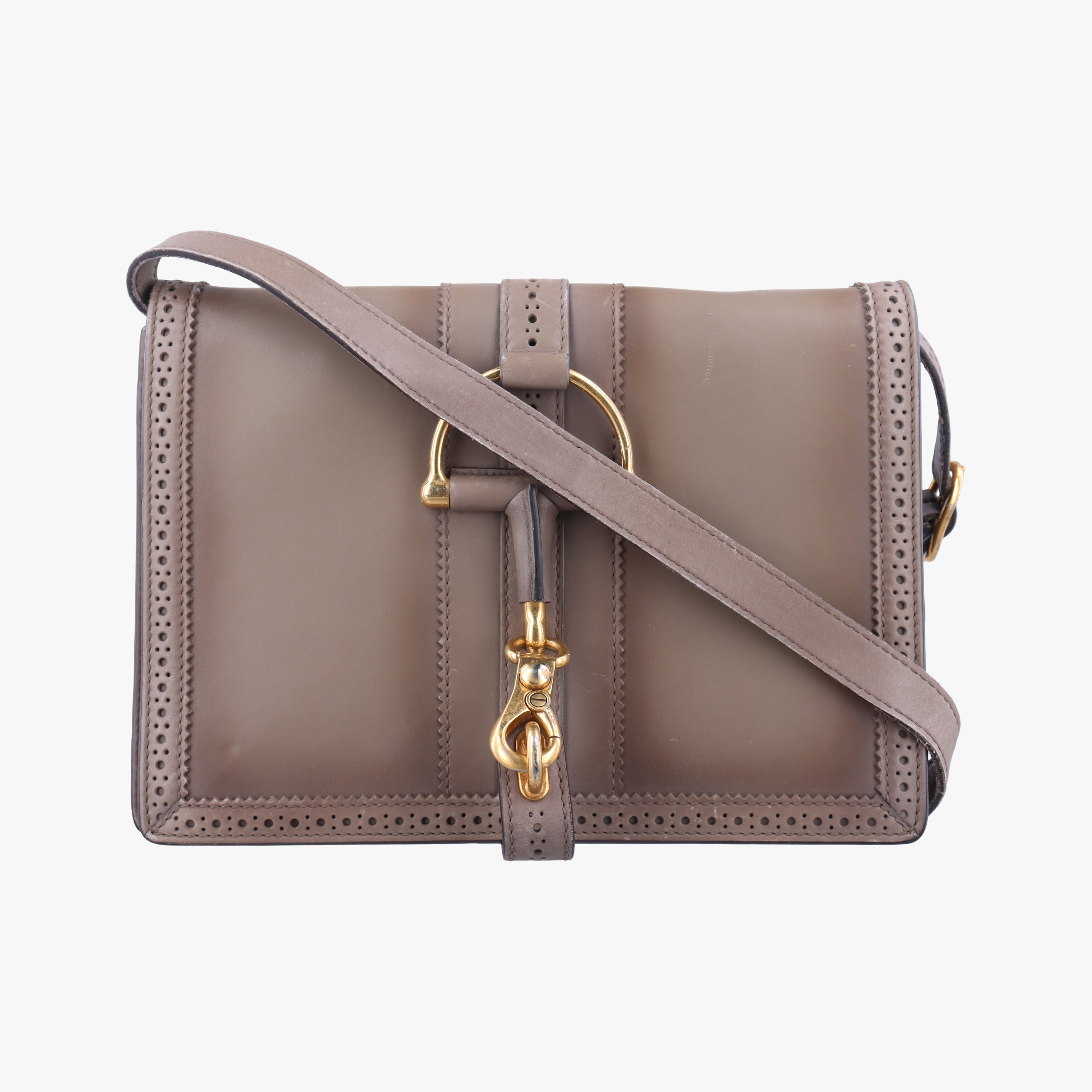 Pre-owned Gucci Duilio Brogue Brown Leather 296902 shoulderbag | stylenewstar