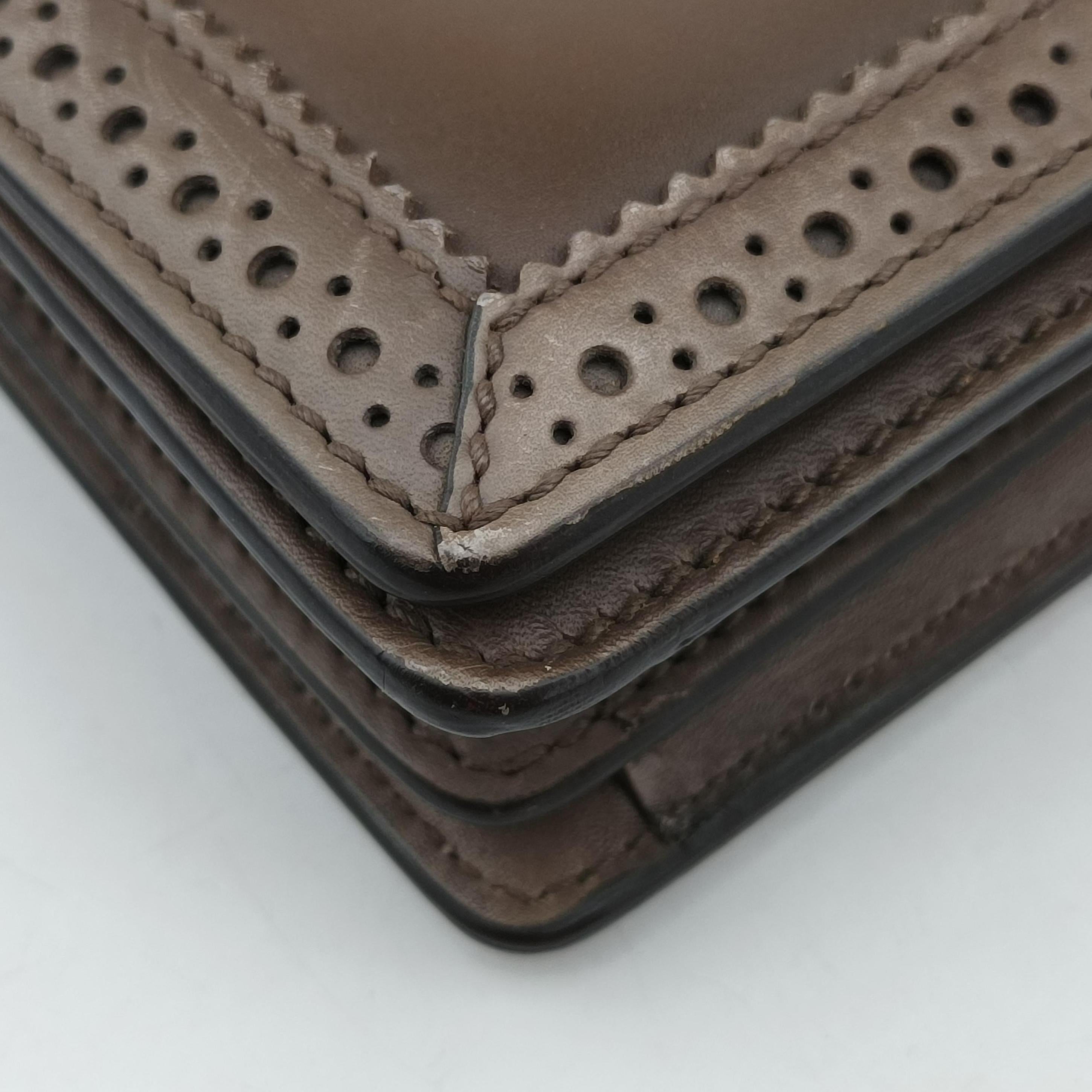 Pre-owned Gucci Duilio Brogue Brown Leather 296902 shoulderbag | stylenewstar