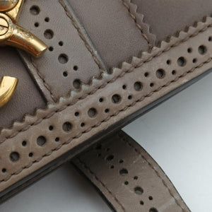 Pre-owned Gucci Duilio Brogue Brown Leather 296902 shoulderbag | stylenewstar