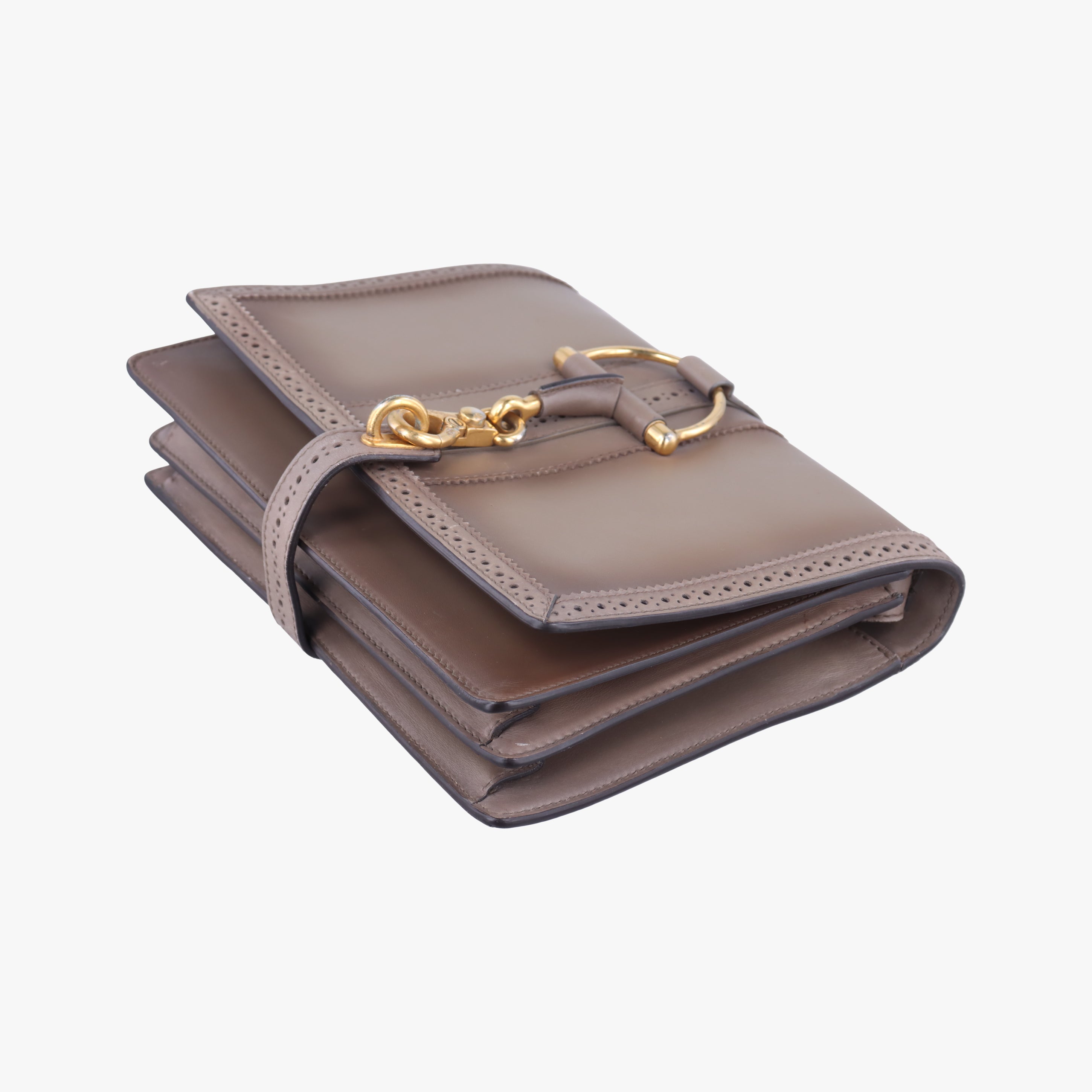 Pre-owned Gucci Duilio Brogue Brown Leather 296902 shoulderbag | stylenewstar