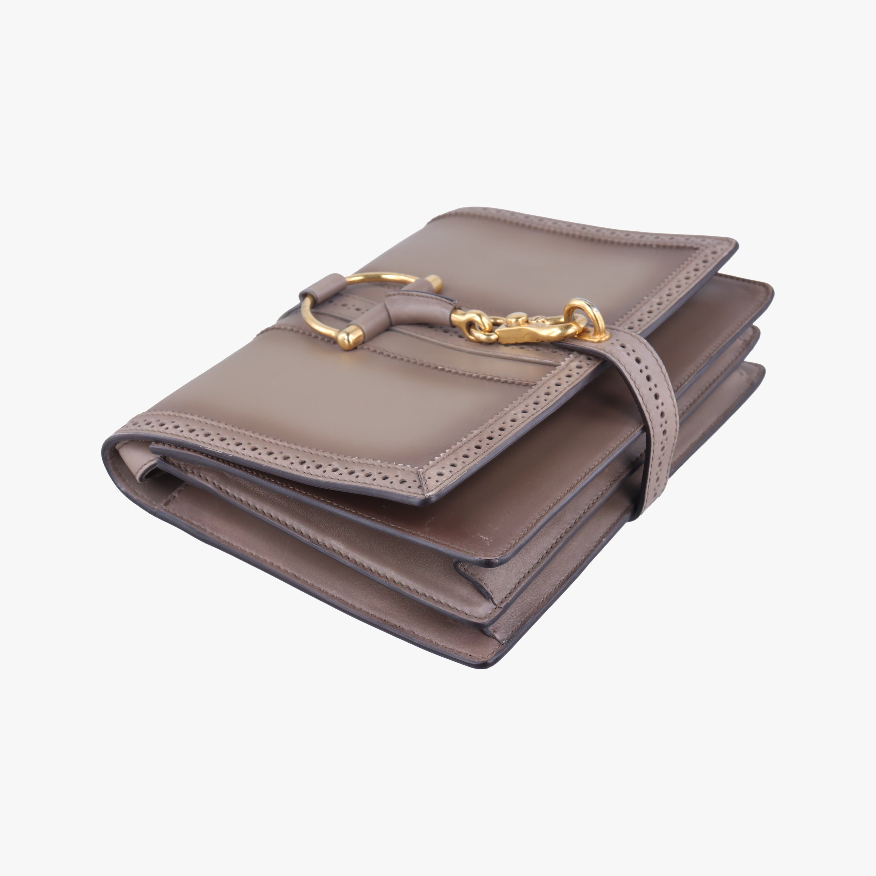 Pre-owned Gucci Duilio Brogue Brown Leather 296902 shoulderbag | stylenewstar