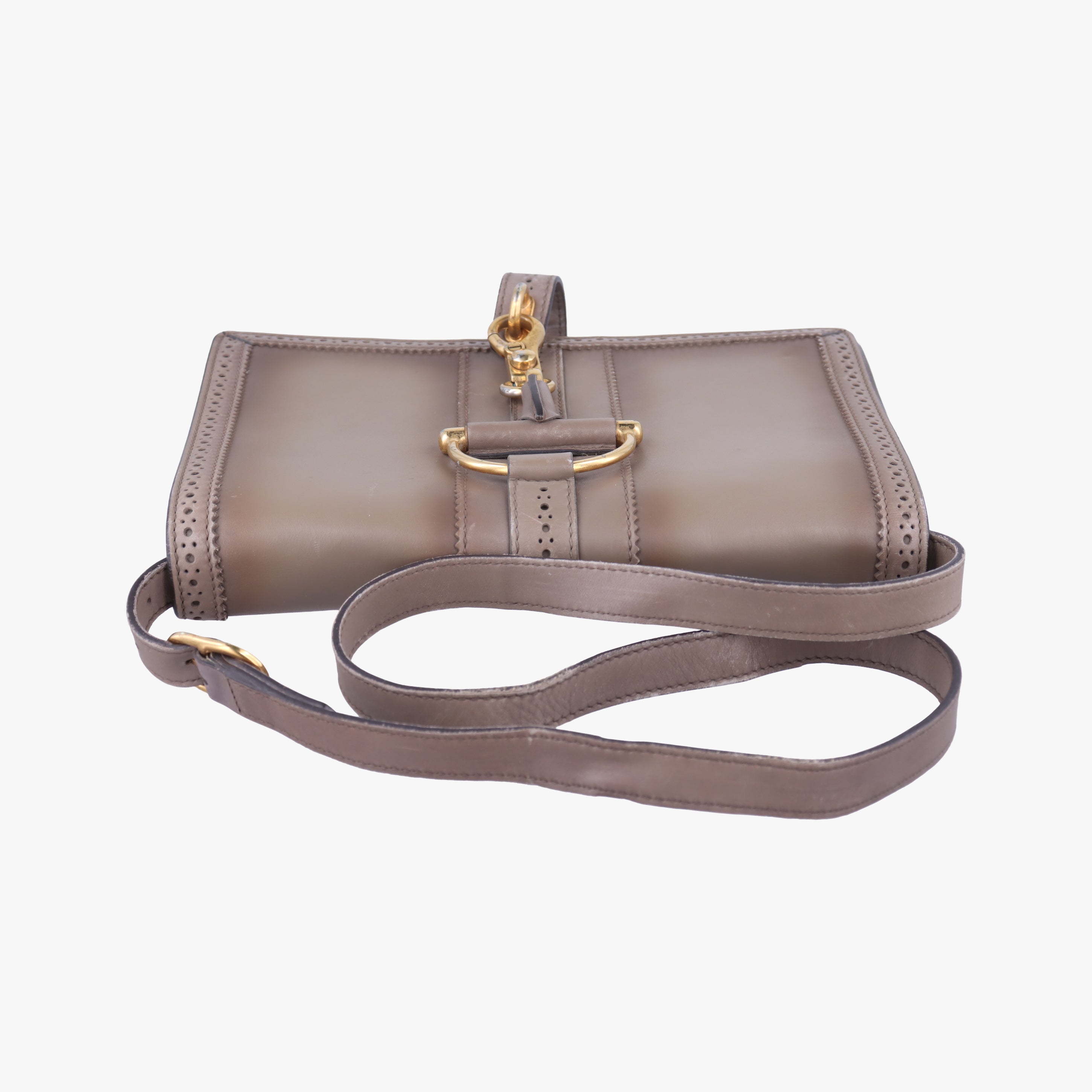 Pre-owned Gucci Duilio Brogue Brown Leather 296902 shoulderbag | stylenewstar