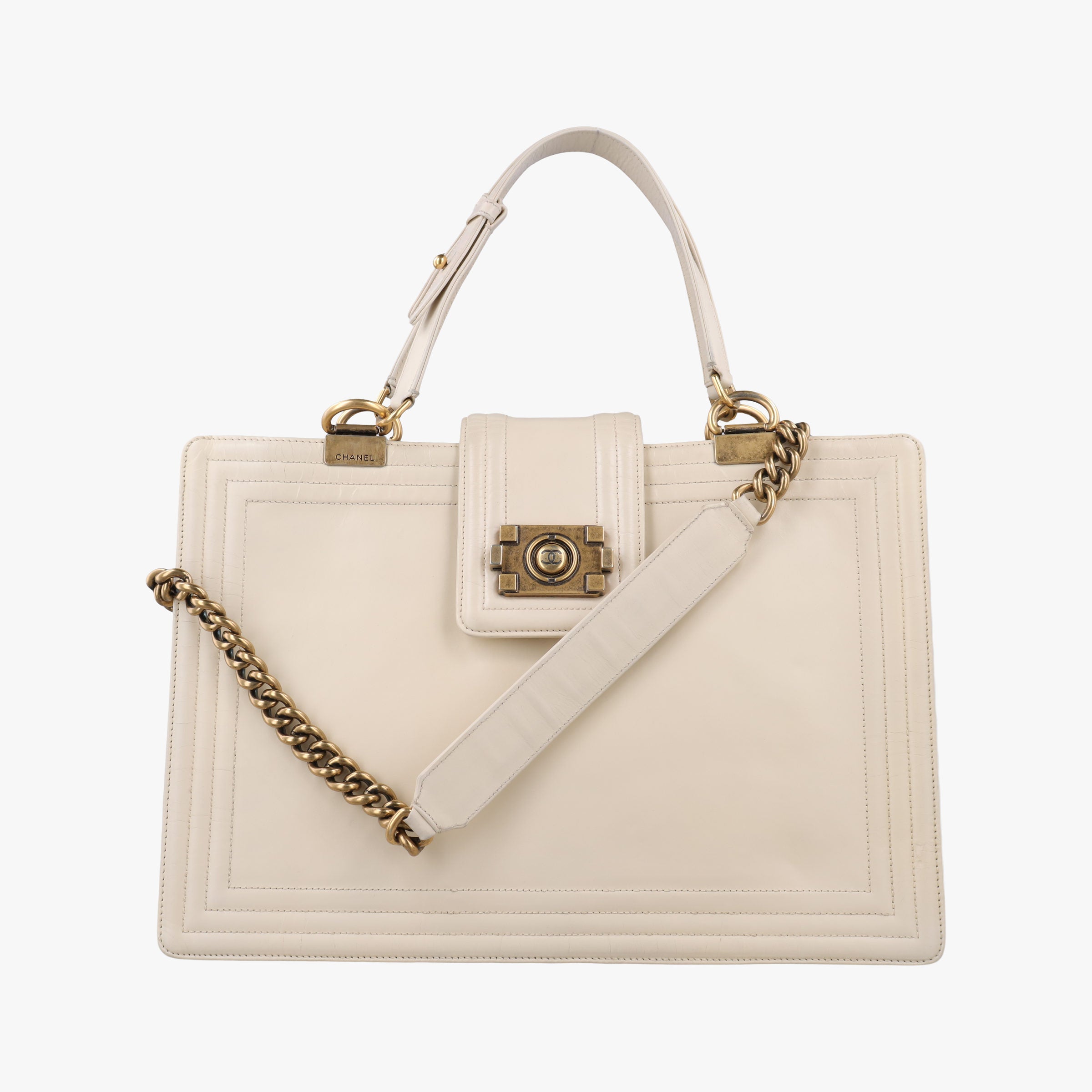 Vintage Chanel Jetsetter Boy Shopping White Leather A66714 shoulderbag | stylenewstar