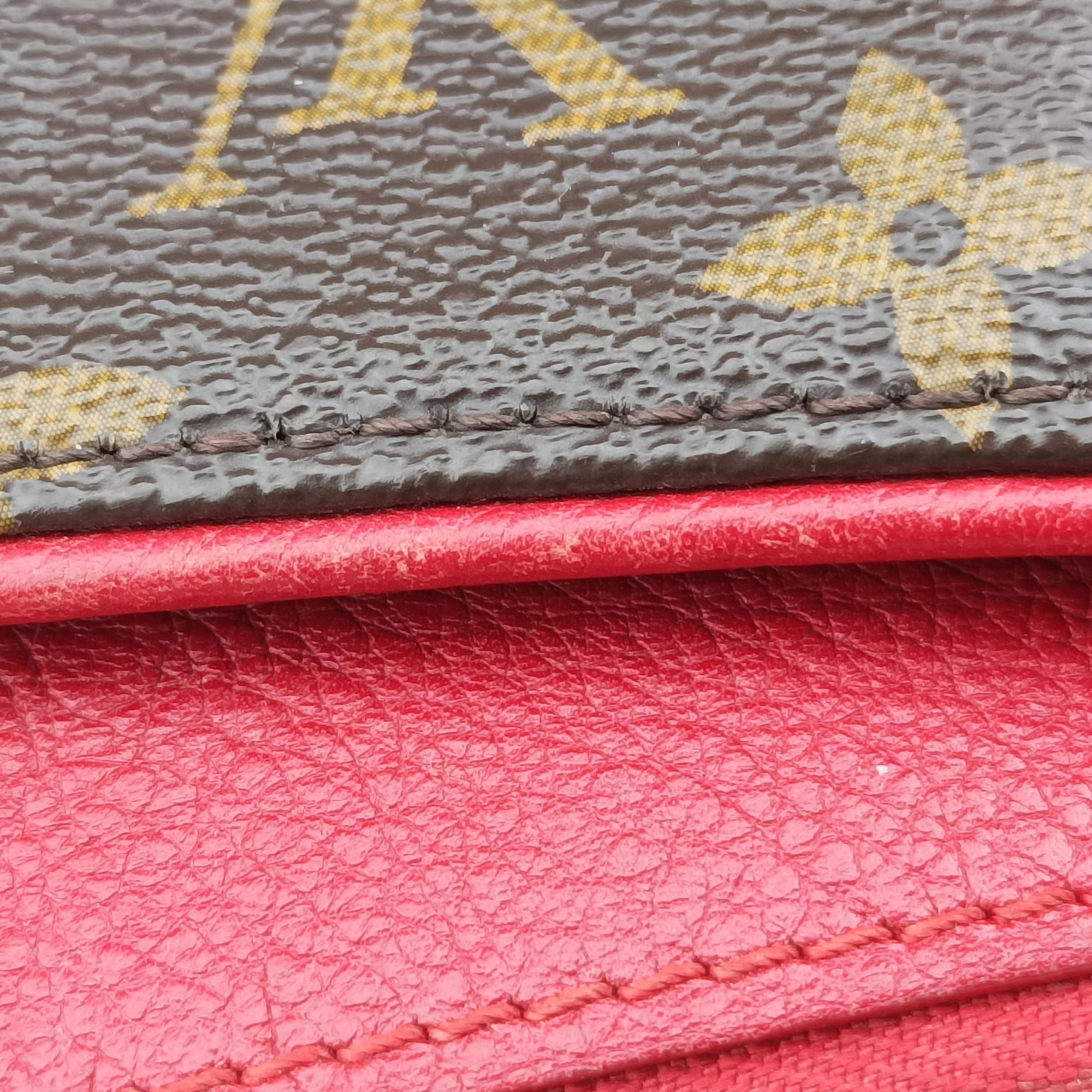 Pre-owned Louis Vuitton PALLAS brown×CERISE Monogram Canvas×calf leather M41175 shoulderbag | stylenewstar