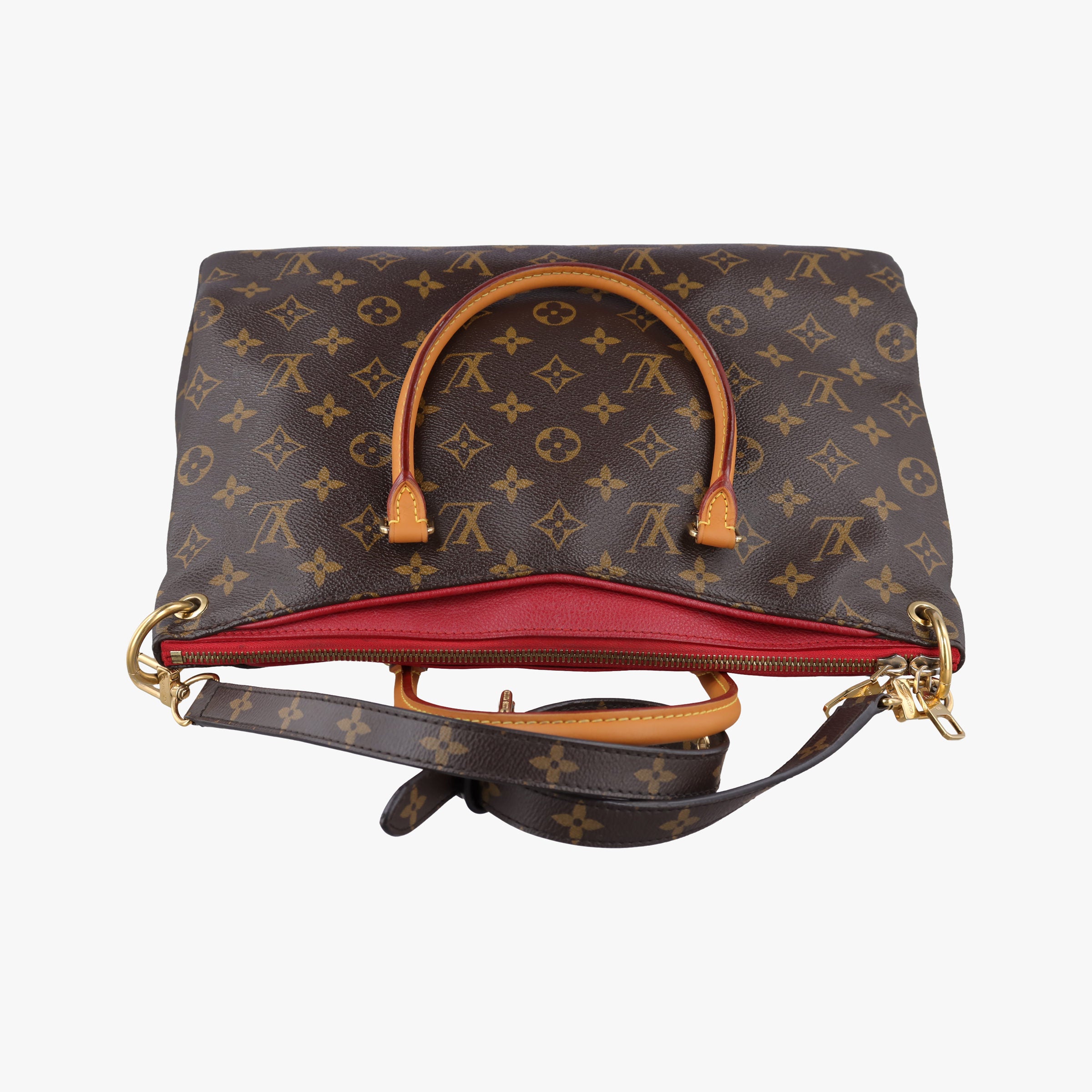 Pre-owned Louis Vuitton PALLAS brown×CERISE Monogram Canvas×calf leather M41175 shoulderbag | stylenewstar