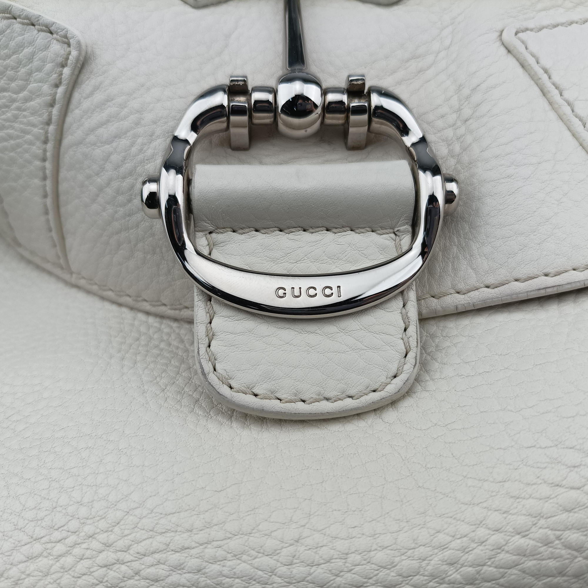 Pre-owned Gucci Techno Horsebit Convertible Hobo White Leather 240237 shoulderbag | stylenewstar