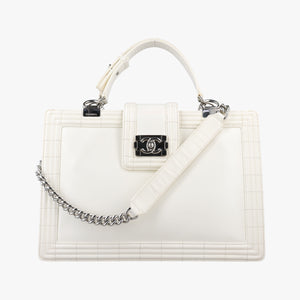 Pre-owned Chanel Jetsetter Boy Shopping Tote White Leather A67019 shoulderbag | stylenewstar