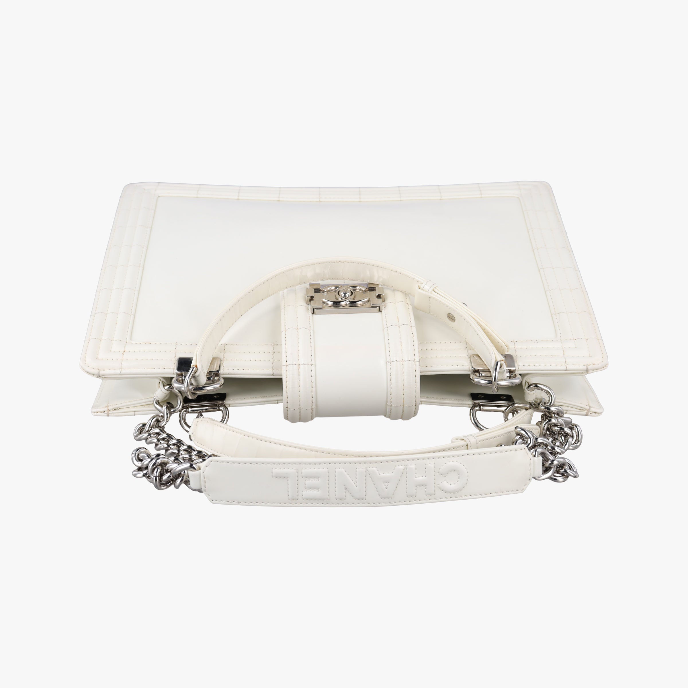 Pre-owned Chanel Jetsetter Boy Shopping Tote White Leather A67019 shoulderbag | stylenewstar