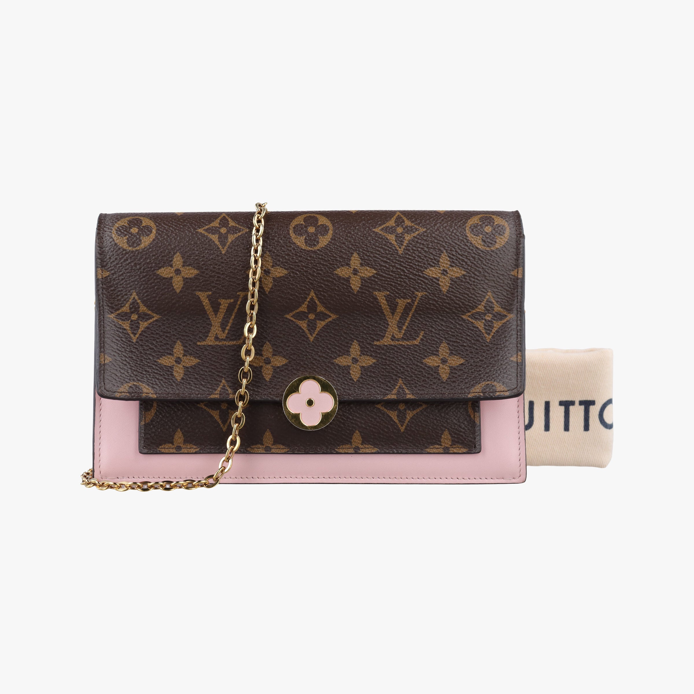 Vintage Louis Vuitton Portefeuille FLORE Chain brown×ROSE BALLERIN Monogram Canvas×calf leather M67405 shoulderbag | stylenewstar