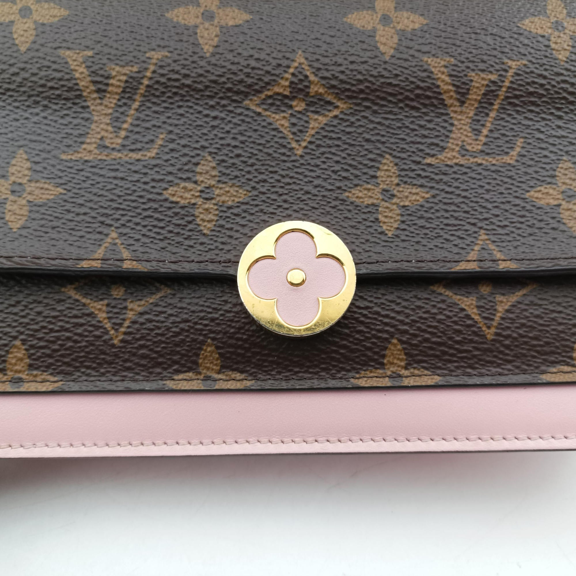 Vintage Louis Vuitton Portefeuille FLORE Chain brown×ROSE BALLERIN Monogram Canvas×calf leather M67405 shoulderbag | stylenewstar