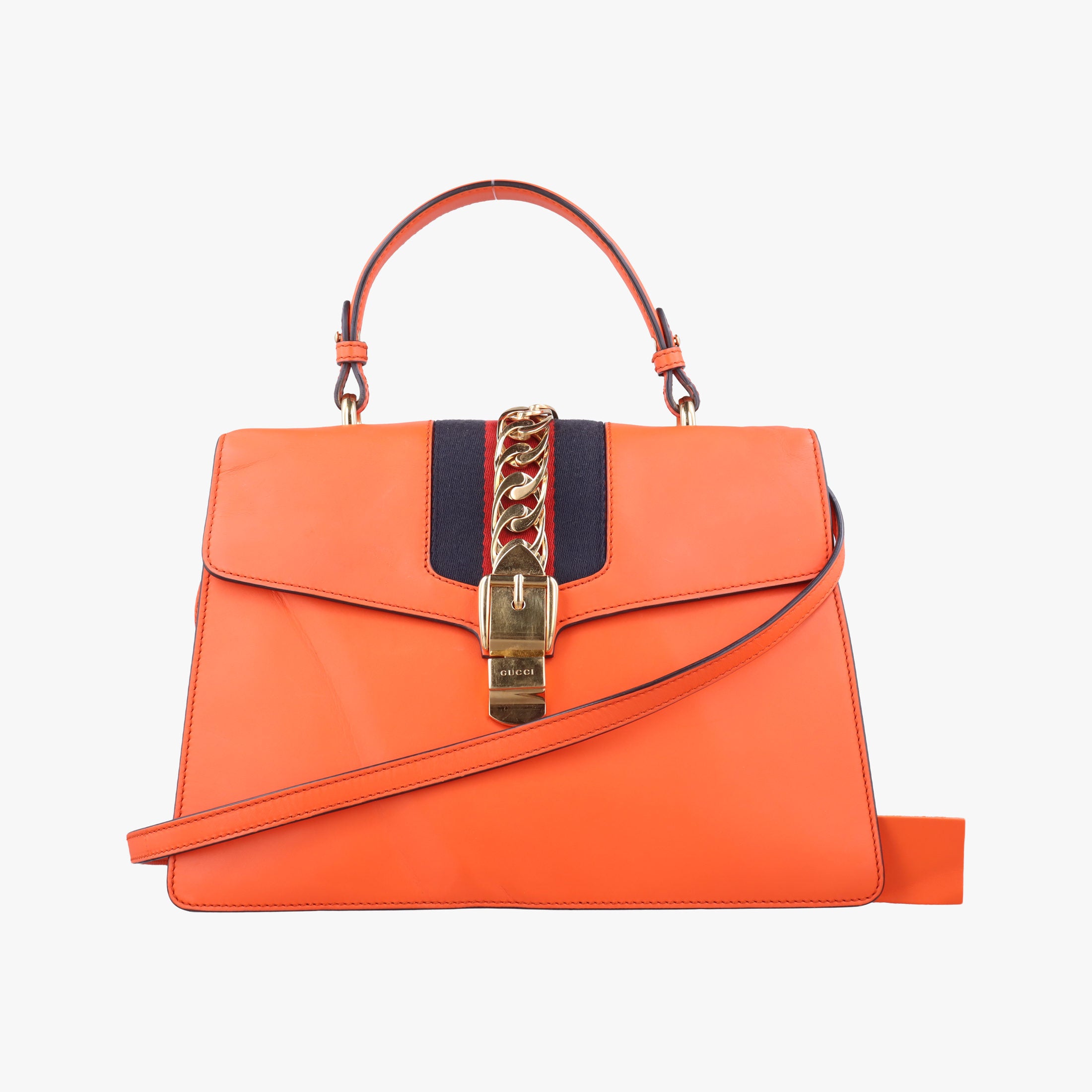 Pre-owned Gucci Sylvie Orange×Red×Black Leather 431665 shoulderbag | stylenewstar