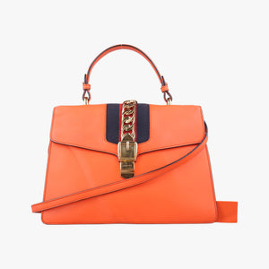 Pre-owned Gucci Sylvie Orange×Red×Black Leather 431665 shoulderbag | stylenewstar