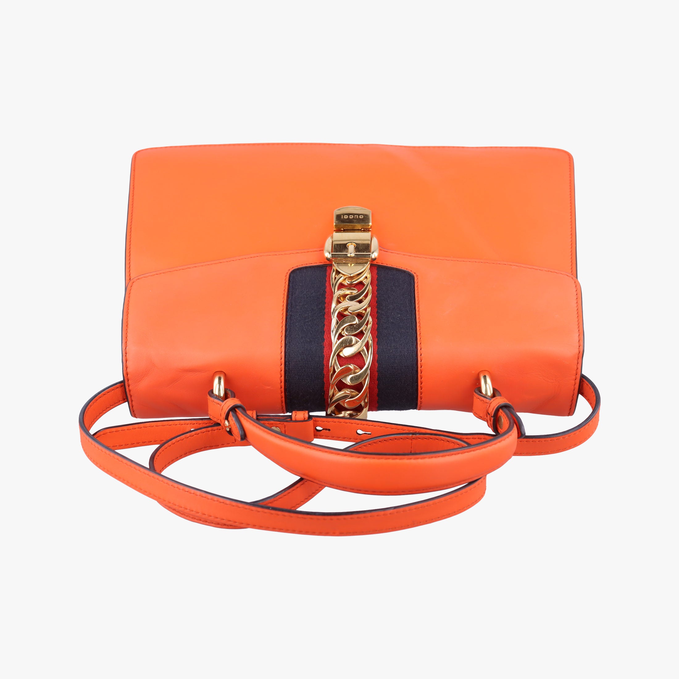 Pre-owned Gucci Sylvie Orange×Red×Black Leather 431665 shoulderbag | stylenewstar
