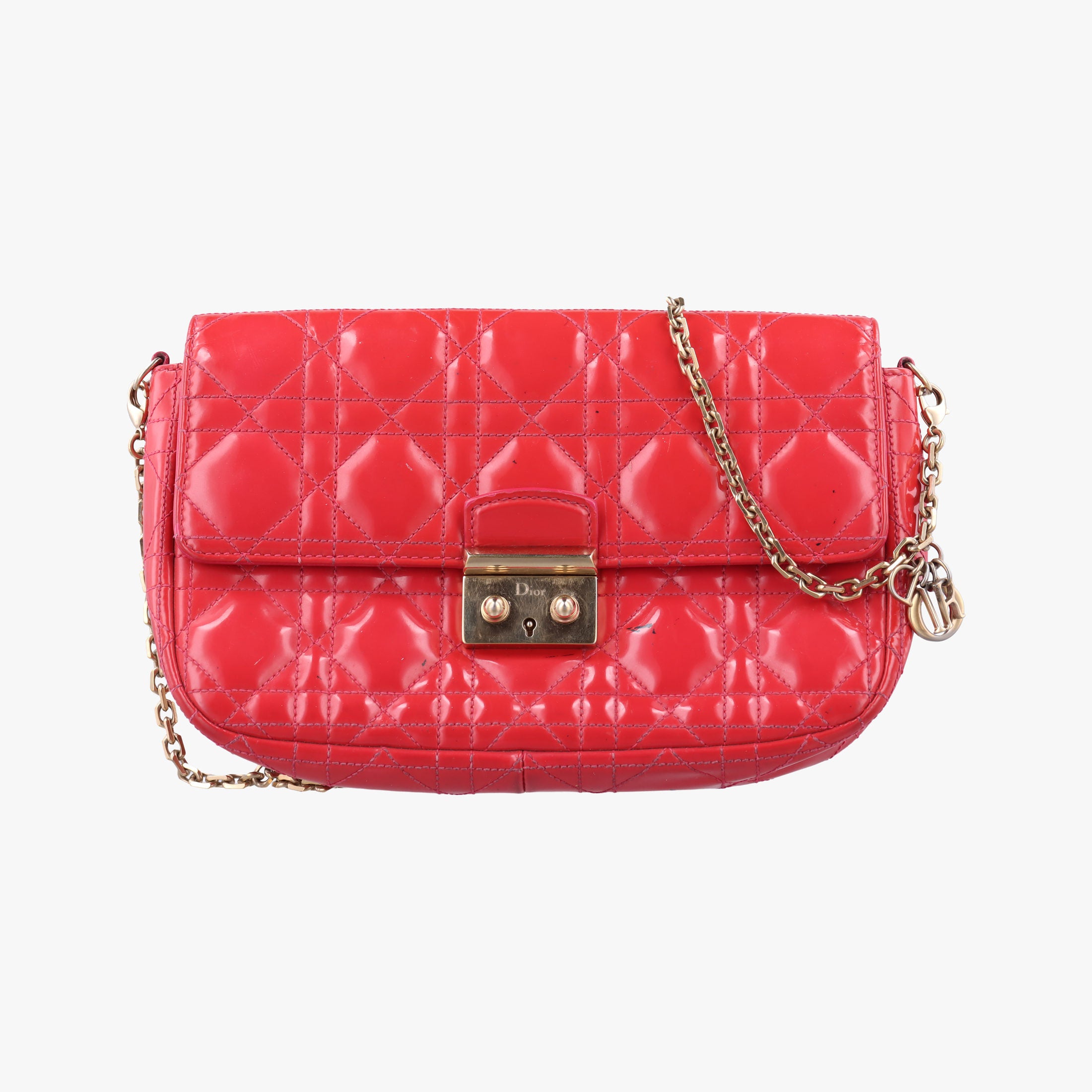 Pre-owned Christian Dior Miss Dior CANNAGE New Lock Red Patent  shoulderbag | stylenewstar