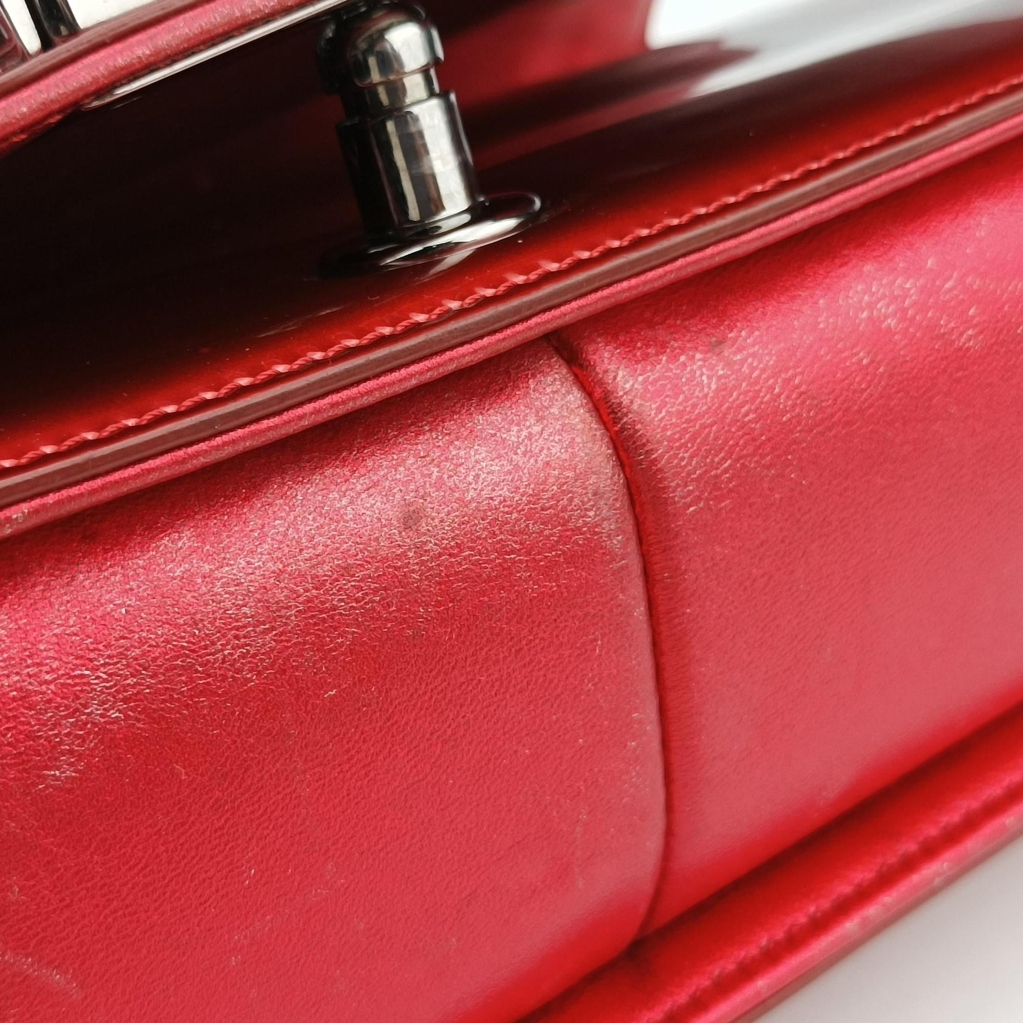 Pre-owned Chanel BOY CHANEL Red Patent A67086 shoulderbag | stylenewstar
