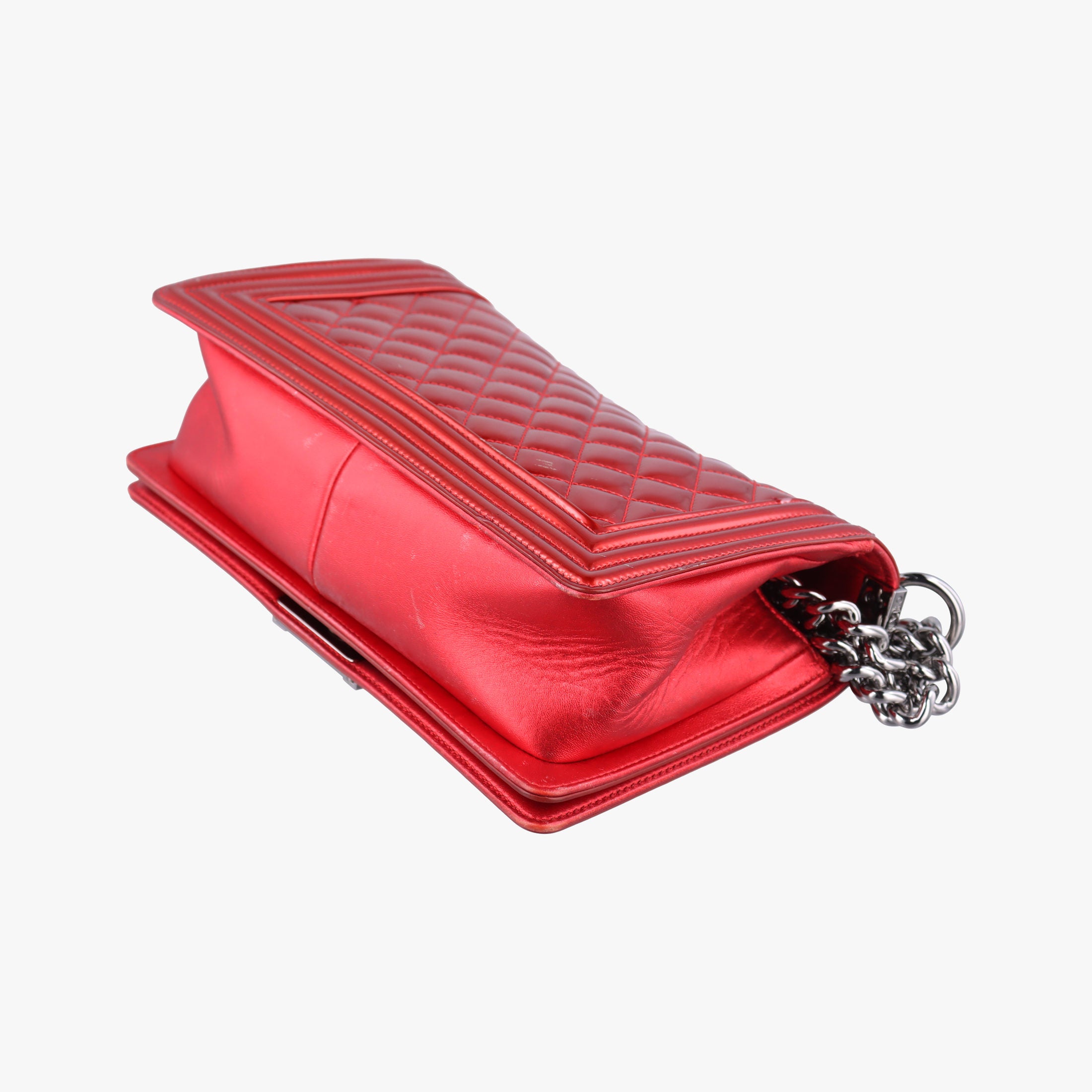 Pre-owned Chanel BOY CHANEL Red Patent A67086 shoulderbag | stylenewstar