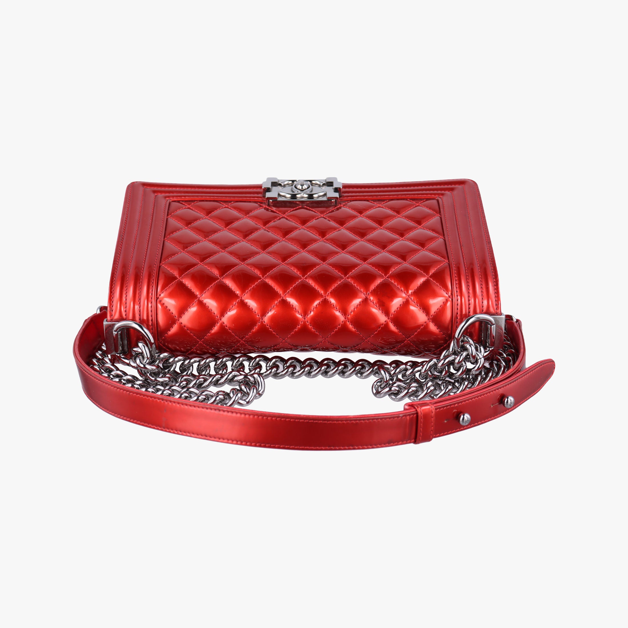Pre-owned Chanel BOY CHANEL Red Patent A67086 shoulderbag | stylenewstar