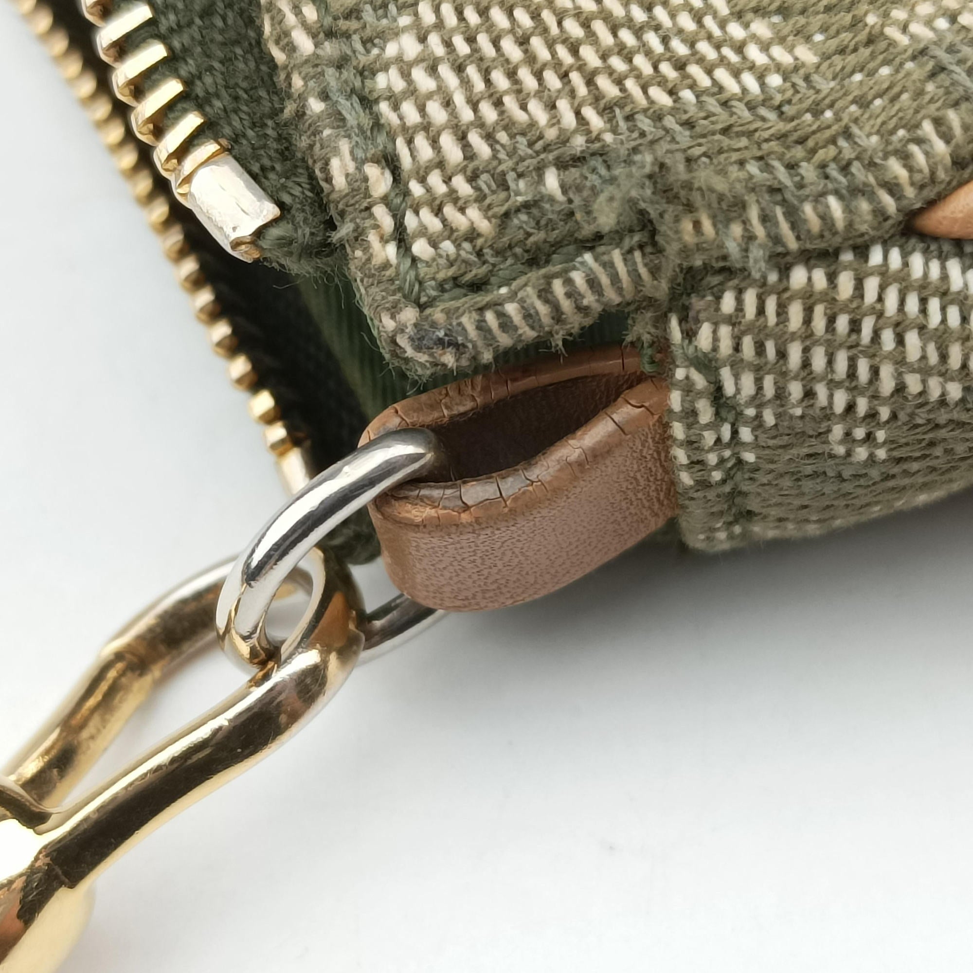 Pre-owned Christian Dior Saddle Green×beige Jacquard×Leather  shoulderbag | stylenewstar