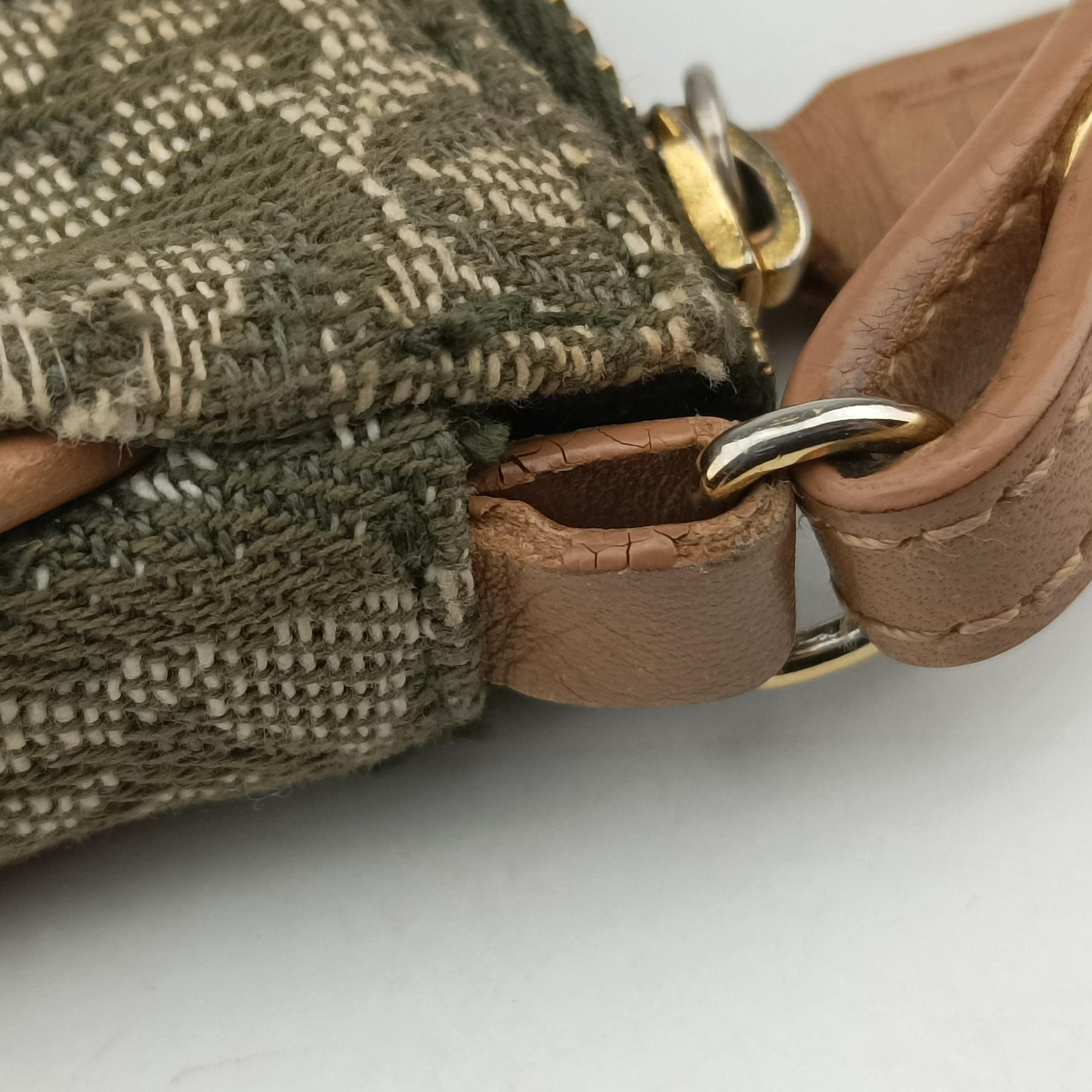 Pre-owned Christian Dior Saddle Green×beige Jacquard×Leather  shoulderbag | stylenewstar