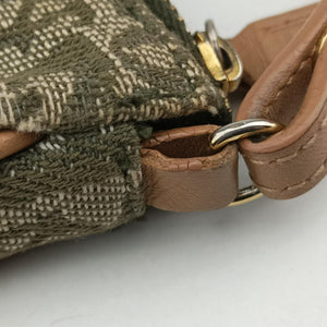 Pre-owned Christian Dior Saddle Green×beige Jacquard×Leather  shoulderbag | stylenewstar