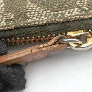 Pre-owned Christian Dior Saddle Green×beige Jacquard×Leather  shoulderbag | stylenewstar