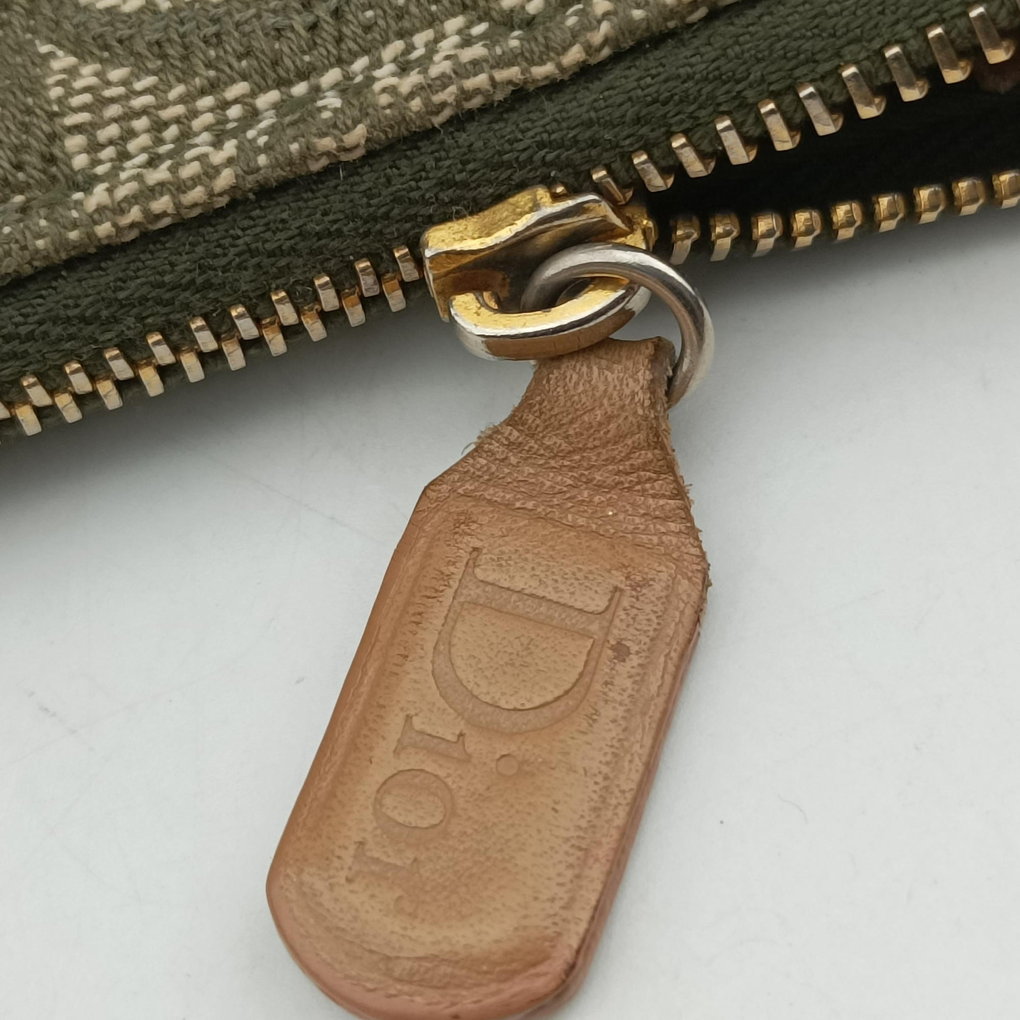 Pre-owned Christian Dior Saddle Green×beige Jacquard×Leather  shoulderbag | stylenewstar