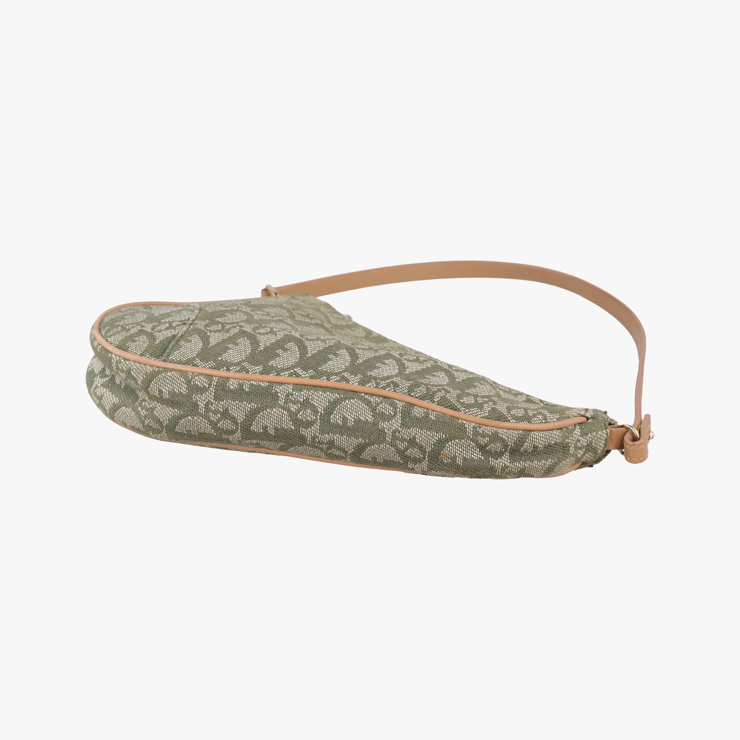 Pre-owned Christian Dior Saddle Green×beige Jacquard×Leather  shoulderbag | stylenewstar