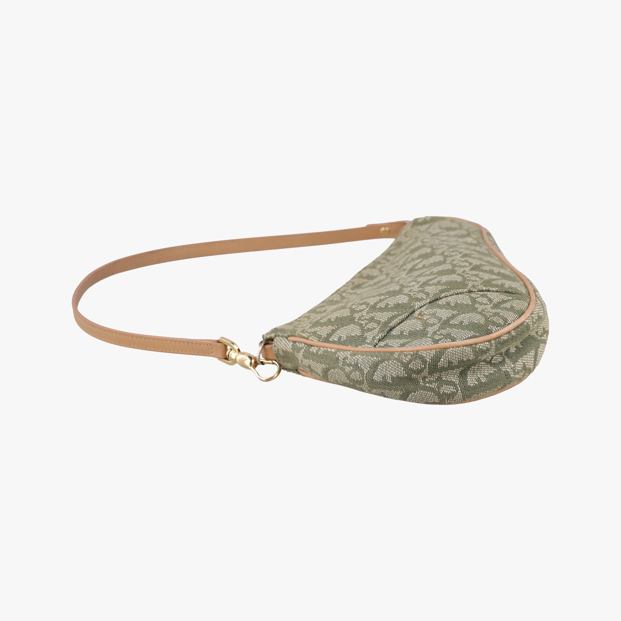 Pre-owned Christian Dior Saddle Green×beige Jacquard×Leather  shoulderbag | stylenewstar