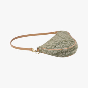 Pre-owned Christian Dior Saddle Green×beige Jacquard×Leather  shoulderbag | stylenewstar