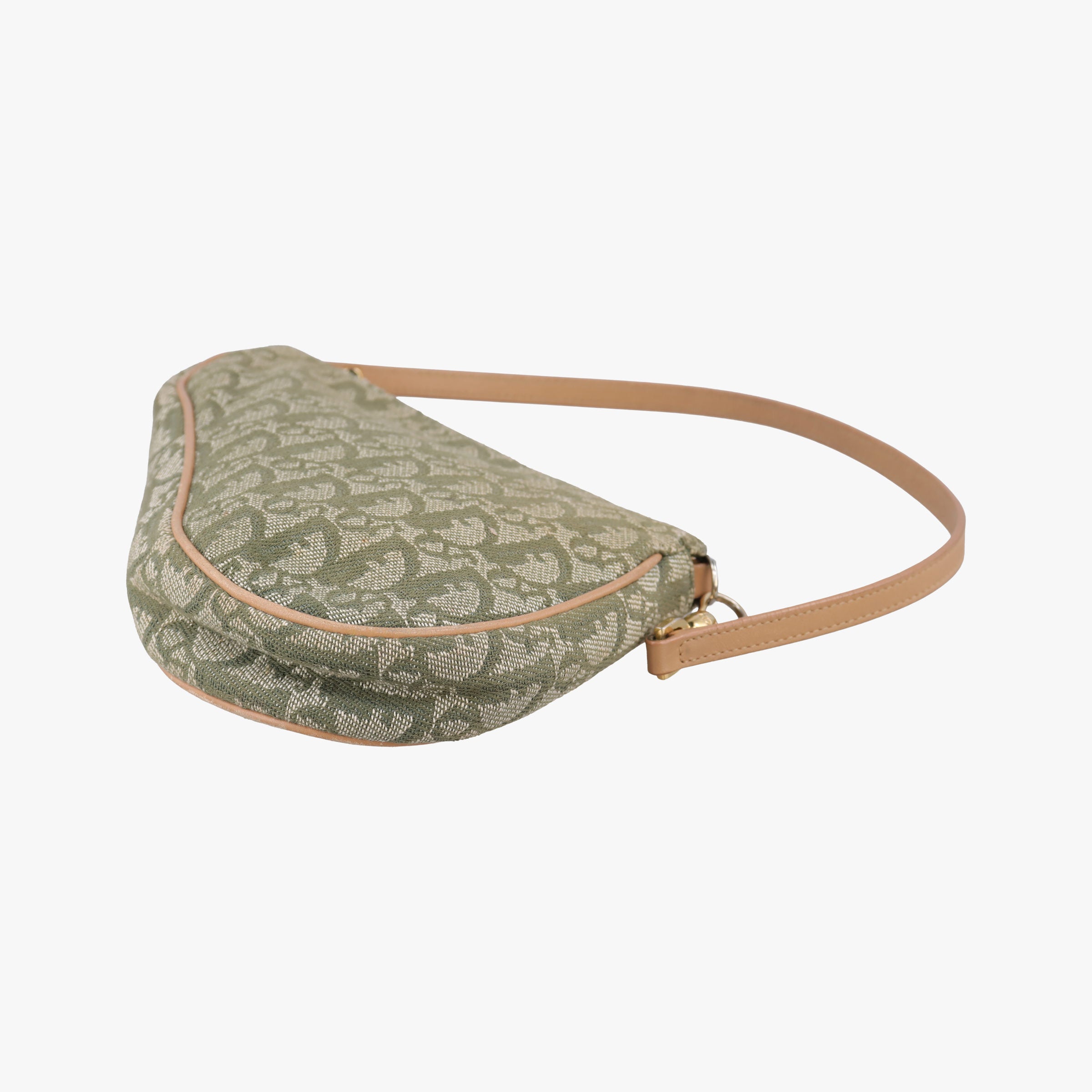Pre-owned Christian Dior Saddle Green×beige Jacquard×Leather  shoulderbag | stylenewstar