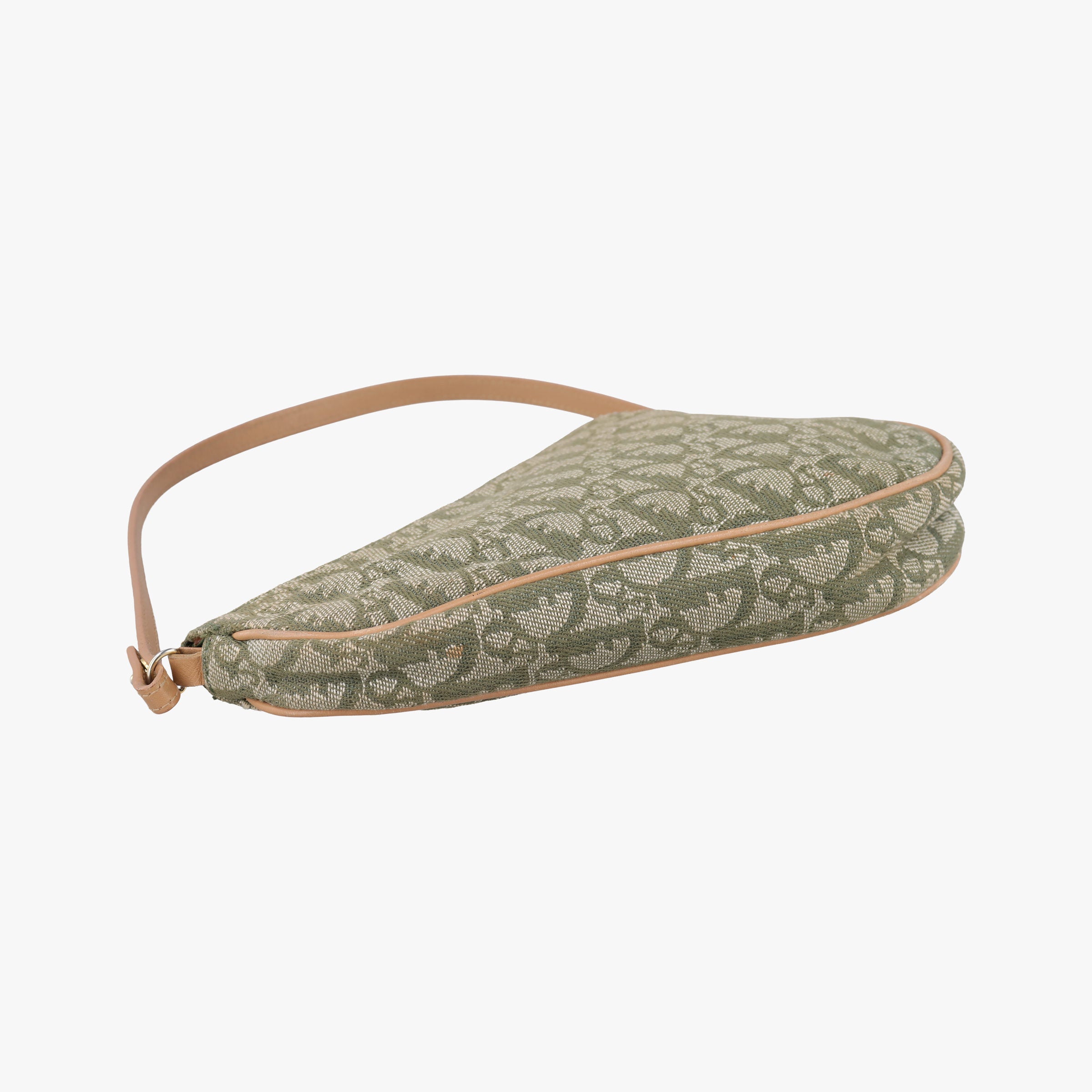 Pre-owned Christian Dior Saddle Green×beige Jacquard×Leather  shoulderbag | stylenewstar