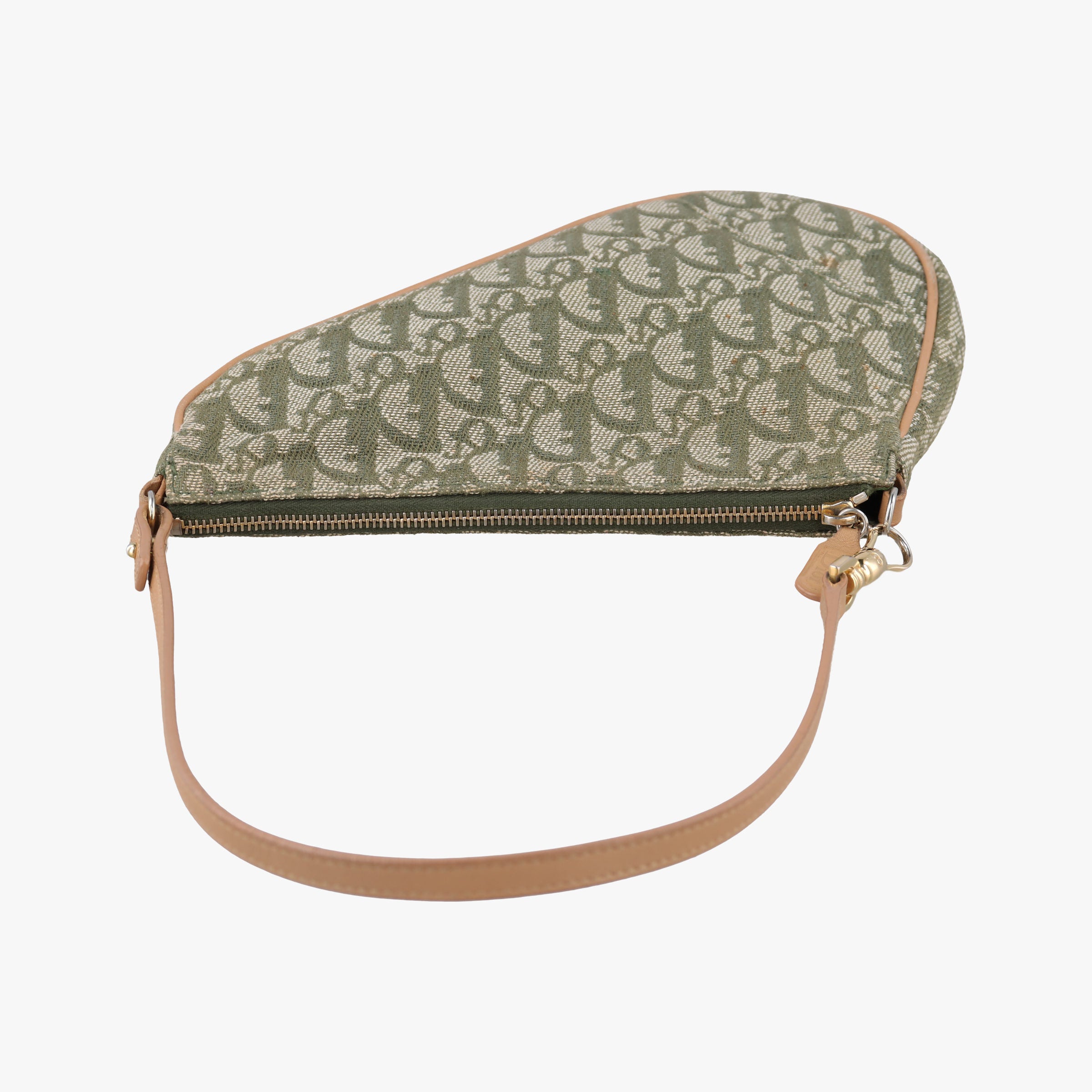 Pre-owned Christian Dior Saddle Green×beige Jacquard×Leather  shoulderbag | stylenewstar